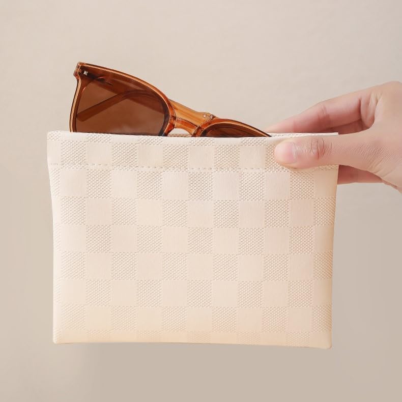 2 Pieces Waterproof Makeup Bag Set for Women, Checkered Cosmetic Bag Travel Toiletry Bag Organizer Cute Small Makeup Bag Aesthetic Accessories Storage Bag for Women, White - Image 7