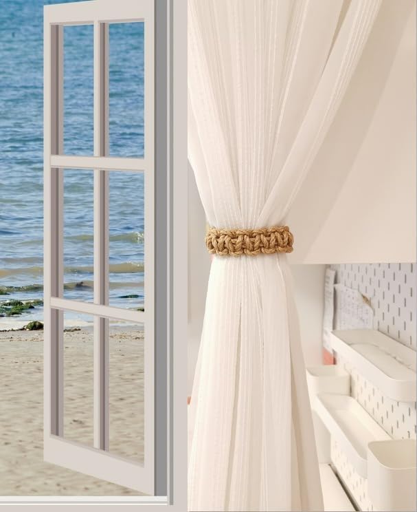 Braided Curtain Tiebacks for Drapes, Rustic Curtain holdbacks Set of 4, Handmade Curtain Ties for Sheer/Light Weight Drapes - Image 3