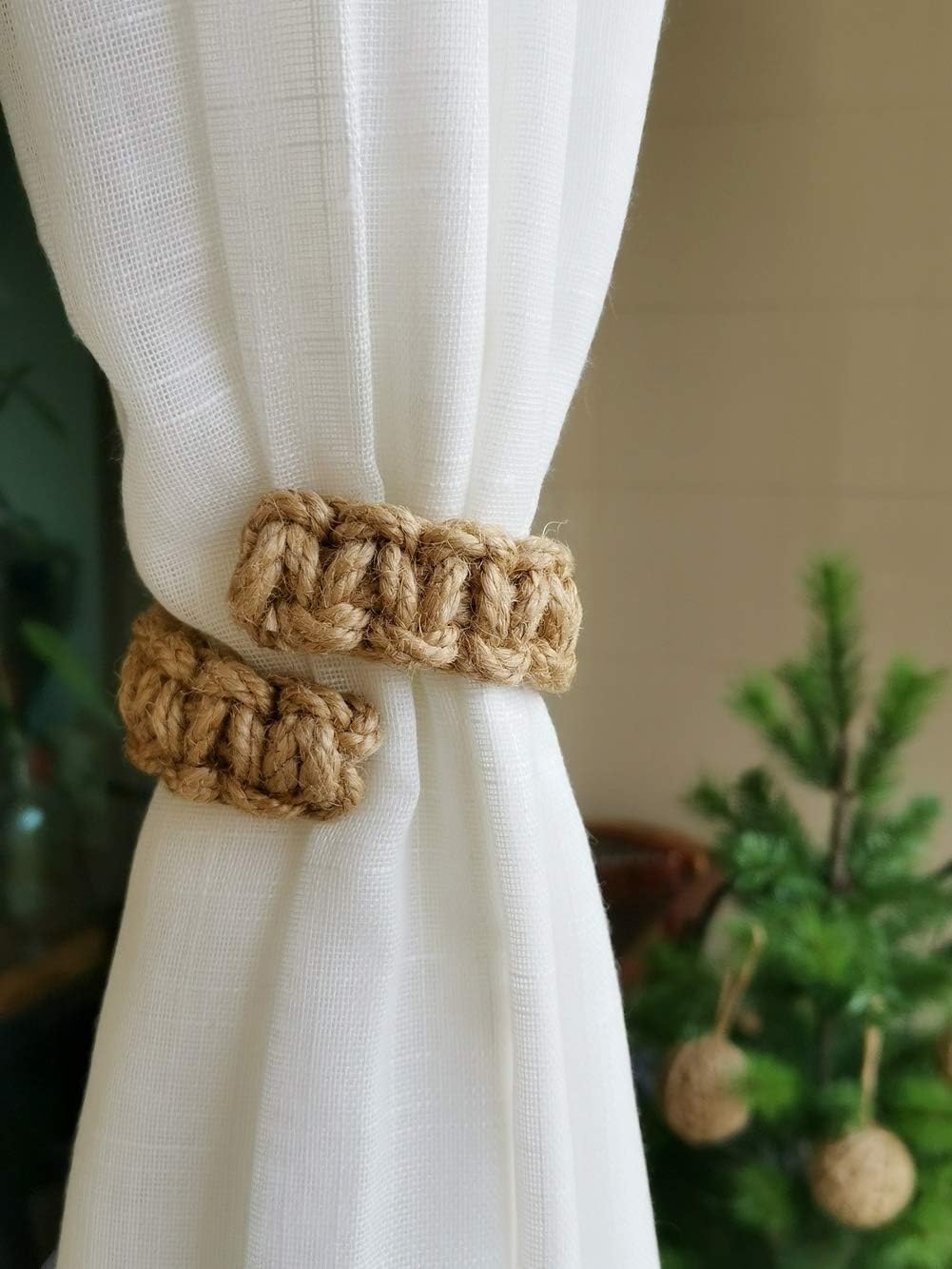 Braided Curtain Tiebacks for Drapes, Rustic Curtain holdbacks Set of 4, Handmade Curtain Ties for Sheer/Light Weight Drapes - Image 6