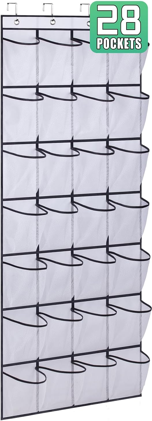 28 Large Mesh Pockets Over The Door Shoe Rack, Hanging Shoe Organizer for Closet Hanging Shoe Rack Holder Hanger, White - Image 1