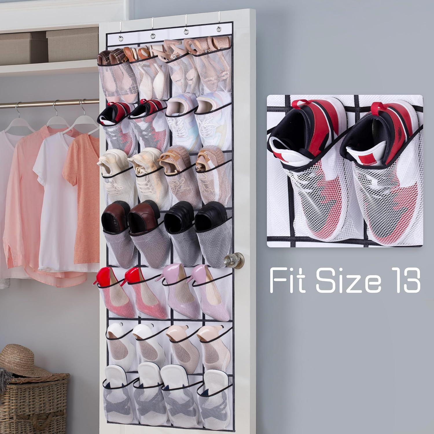 28 Large Mesh Pockets Over The Door Shoe Rack, Hanging Shoe Organizer for Closet Hanging Shoe Rack Holder Hanger, White - Image 2