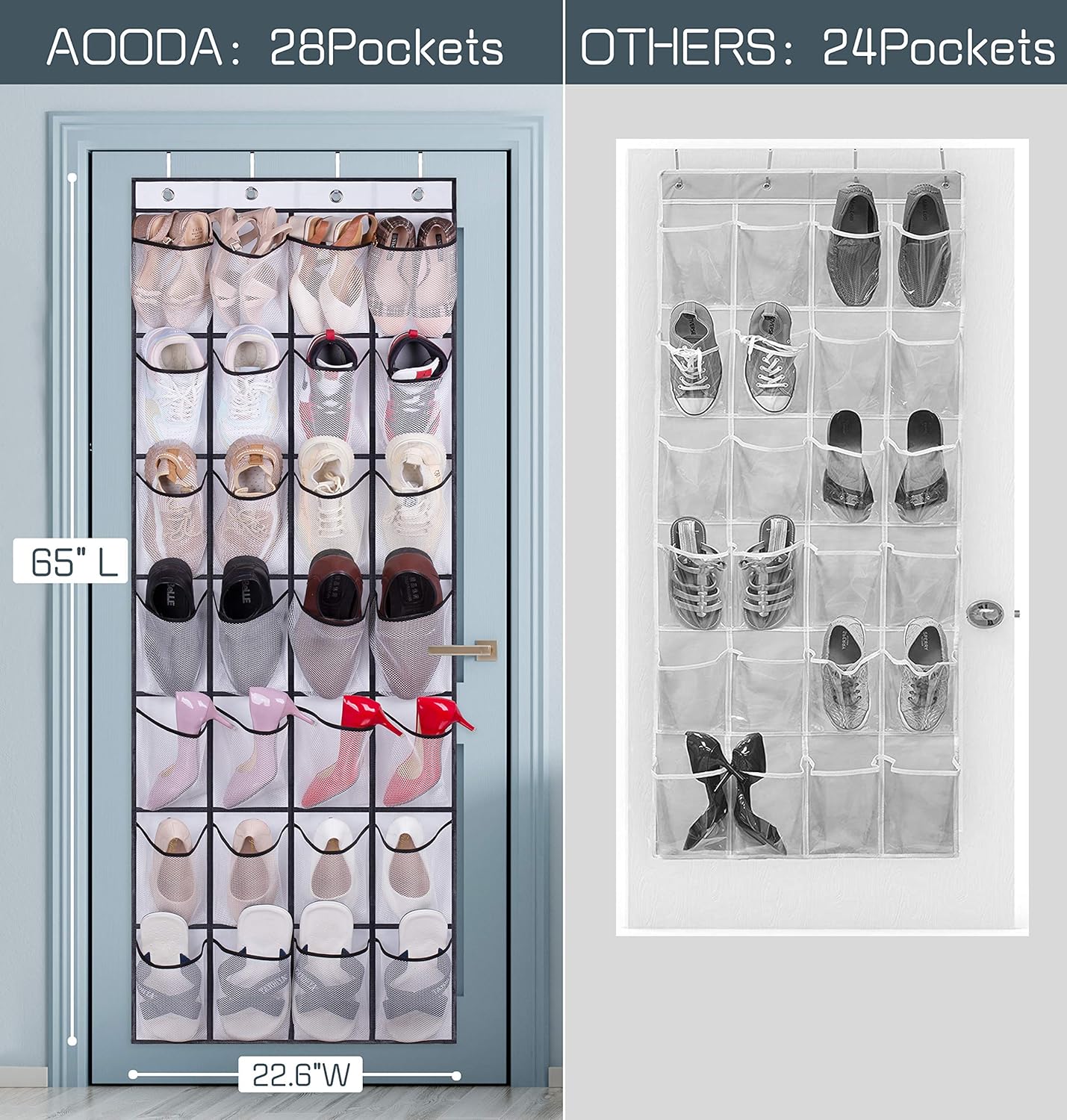 28 Large Mesh Pockets Over The Door Shoe Rack, Hanging Shoe Organizer for Closet Hanging Shoe Rack Holder Hanger, White - Image 3