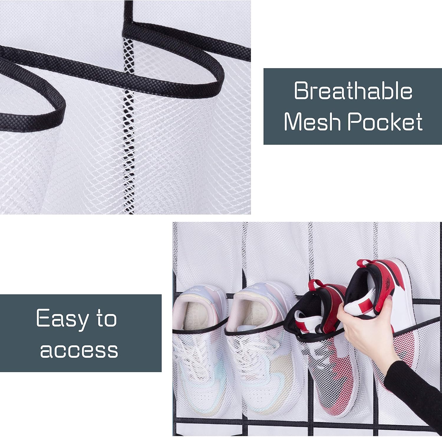 28 Large Mesh Pockets Over The Door Shoe Rack, Hanging Shoe Organizer for Closet Hanging Shoe Rack Holder Hanger, White - Image 5