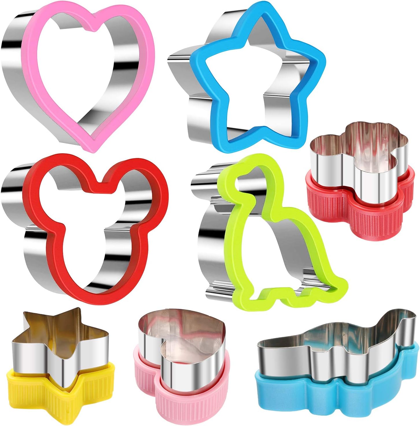 Stainless Steel Sandwiches Cutter Set, Dinosaur & Heart & Star Shapes Sandwiches Cutter Cookie Cutter -Food Grade Cookie Cutter Mold for Kids (Big+Medium, 8pack) - Image 1