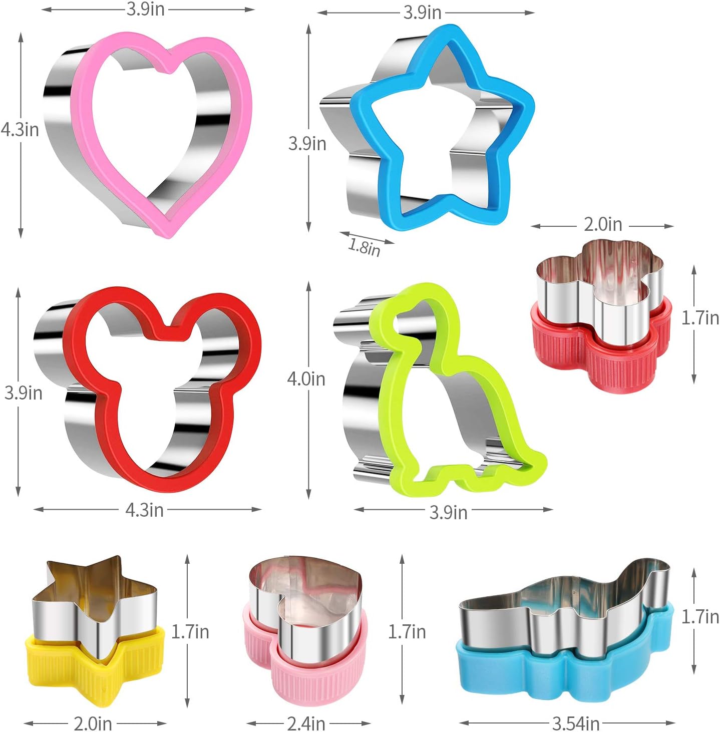 Stainless Steel Sandwiches Cutter Set, Dinosaur & Heart & Star Shapes Sandwiches Cutter Cookie Cutter -Food Grade Cookie Cutter Mold for Kids (Big+Medium, 8pack) - Image 2