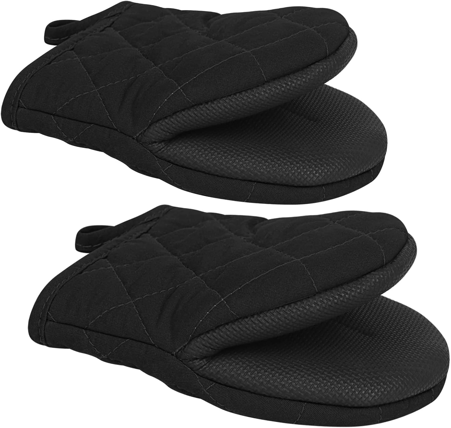 1 Pair Short Oven Mitts - Silicone Kitchen Oven Gloves High Heat Resistant 500℉, Mini Oven Mits with Non-Slip Grip Surfaces and Hanging Loop for BBQ, Baking, Cooking and Grilling (Black) - Image 1