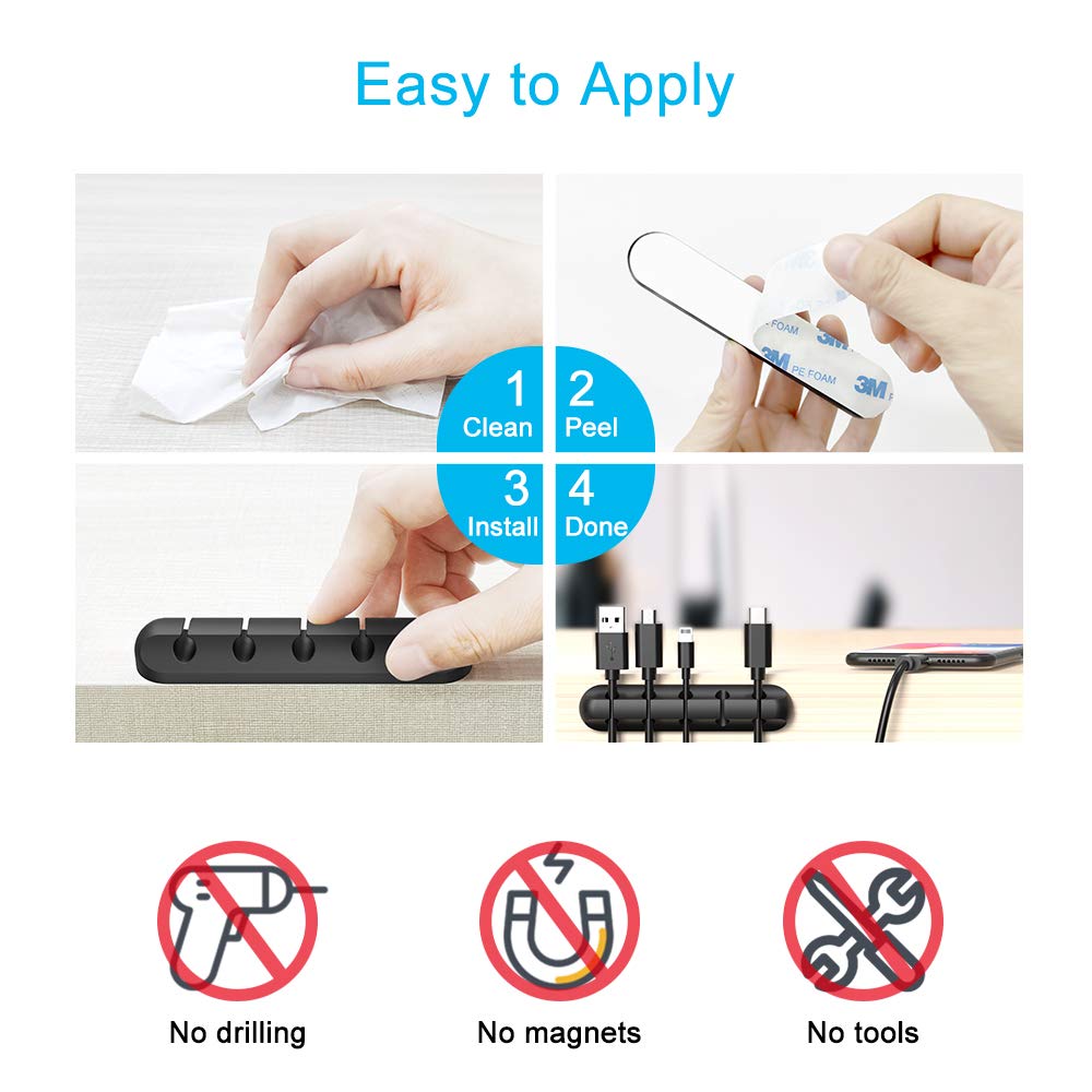Adhesive Cable Clips, Cord Holder Cable Management, Cord Organizer USB Cable Power Wire/Cord, 2 Packs Cable Organizer for Car Home and Office (5, 3 Slots) - Image 6