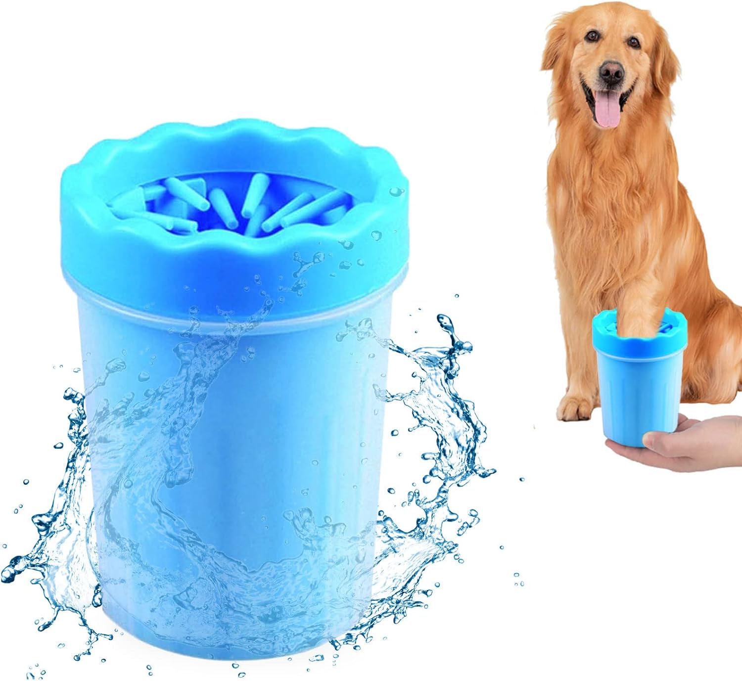 2 In 1 Portable Silicone Pet Cleaning Brush - Muddy Paw Washer Cup for Dogs and Cats, Grooming Foot Cleaner Gift for Pet Owners (Blue, Small) - Image 1