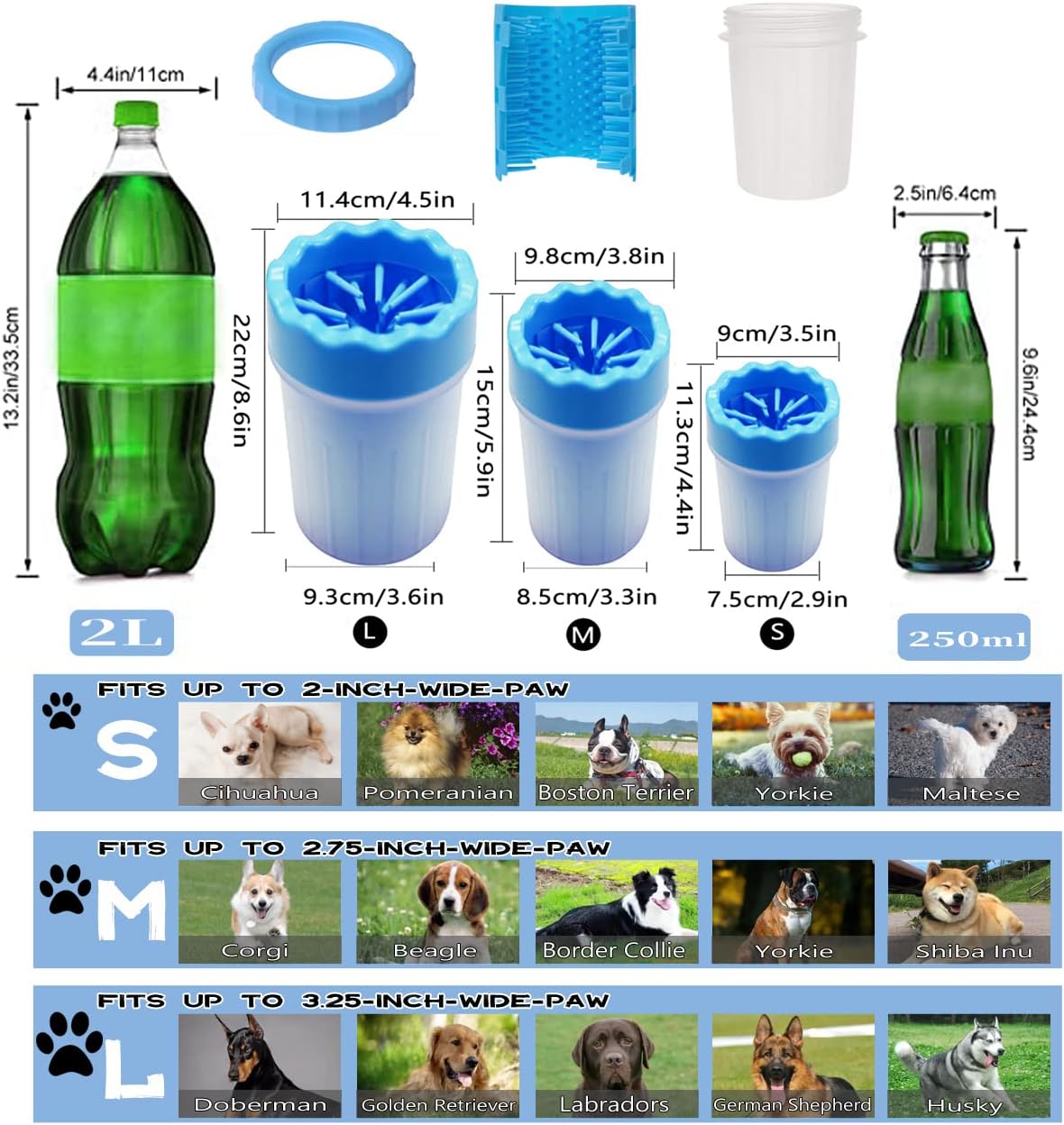 2 In 1 Portable Silicone Pet Cleaning Brush - Muddy Paw Washer Cup for Dogs and Cats, Grooming Foot Cleaner Gift for Pet Owners (Blue, Small) - Image 2