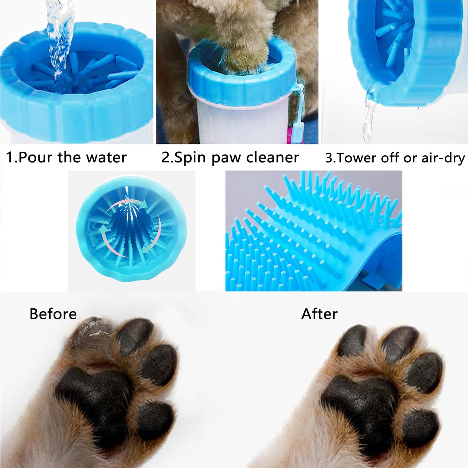 2 In 1 Portable Silicone Pet Cleaning Brush - Muddy Paw Washer Cup for Dogs and Cats, Grooming Foot Cleaner Gift for Pet Owners (Blue, Small) - Image 4