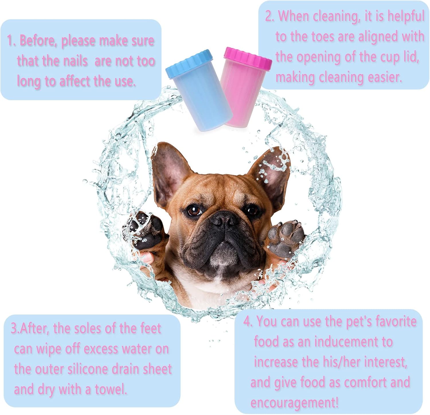 2 In 1 Portable Silicone Pet Cleaning Brush - Muddy Paw Washer Cup for Dogs and Cats, Grooming Foot Cleaner Gift for Pet Owners (Blue, Small) - Image 5