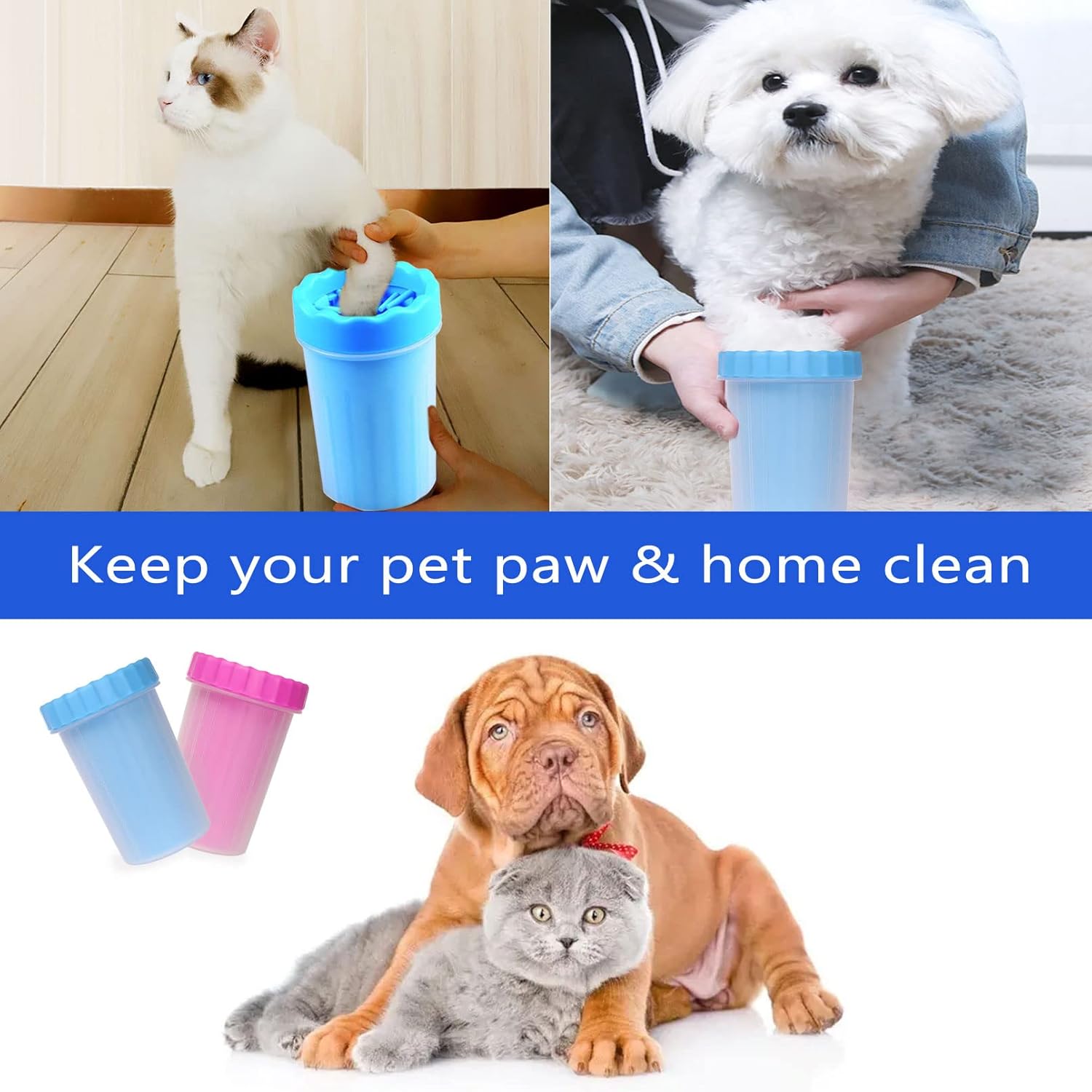 2 In 1 Portable Silicone Pet Cleaning Brush - Muddy Paw Washer Cup for Dogs and Cats, Grooming Foot Cleaner Gift for Pet Owners (Blue, Small) - Image 6