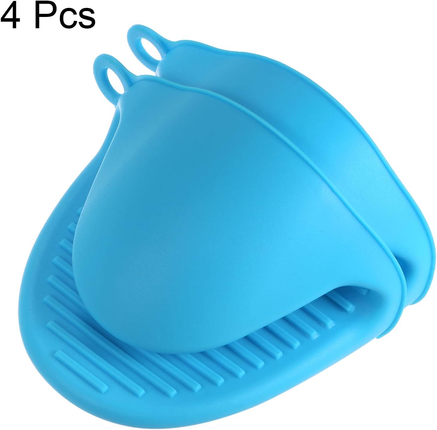 4pcs Thickened Mini Oven Gloves, Heat Resistant Silicone Oven Mitts Finger Pinch Grips Pot Holder for Kitchen, Cooking, Baking, BBQ Heat Resistant Gloves, Blue - Image 3