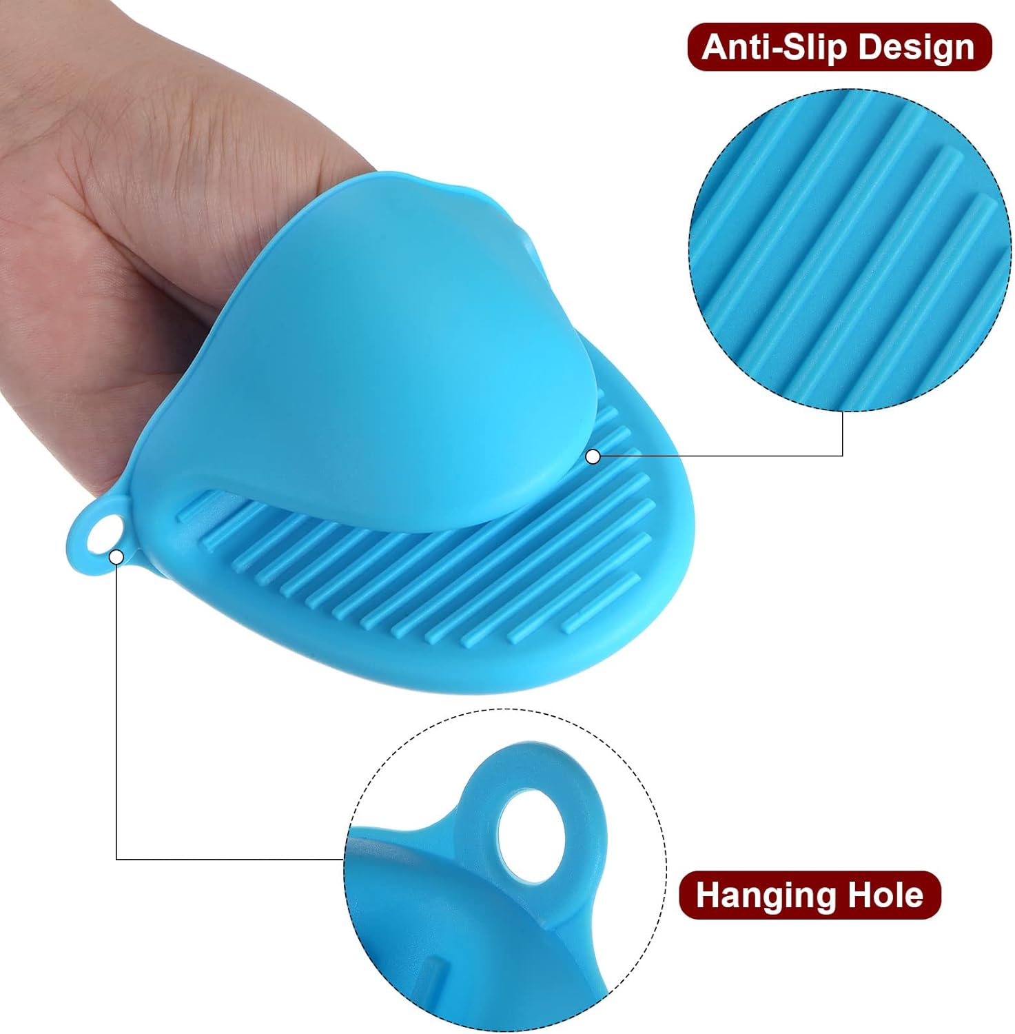 4pcs Thickened Mini Oven Gloves, Heat Resistant Silicone Oven Mitts Finger Pinch Grips Pot Holder for Kitchen, Cooking, Baking, BBQ Heat Resistant Gloves, Blue - Image 4