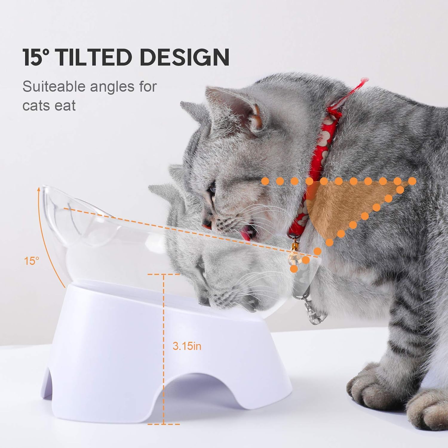 Anti Spill Tilted Cat Food Bowls, Whisker Fatigue Elevated Bowls Set for Cat and Puppy, Pet Bowl Holds About 1 Cup of Pet Food - Image 3