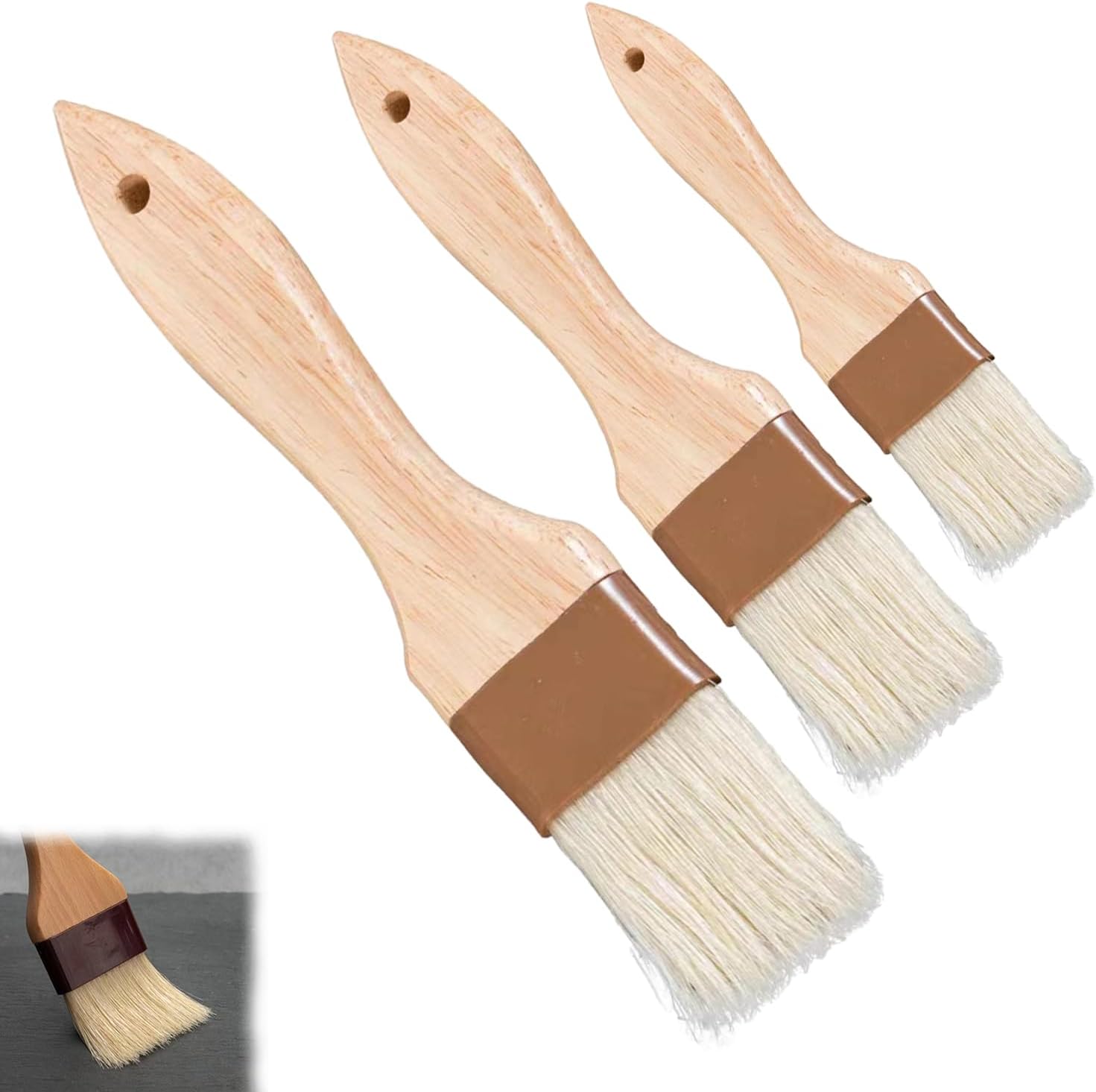 Pastry Brush for Baking Cooking Kitchen, Hardwood Handle Basting Brush for Spreading Oil BBQ Grilling Sauce Baster Marinade - Image 1
