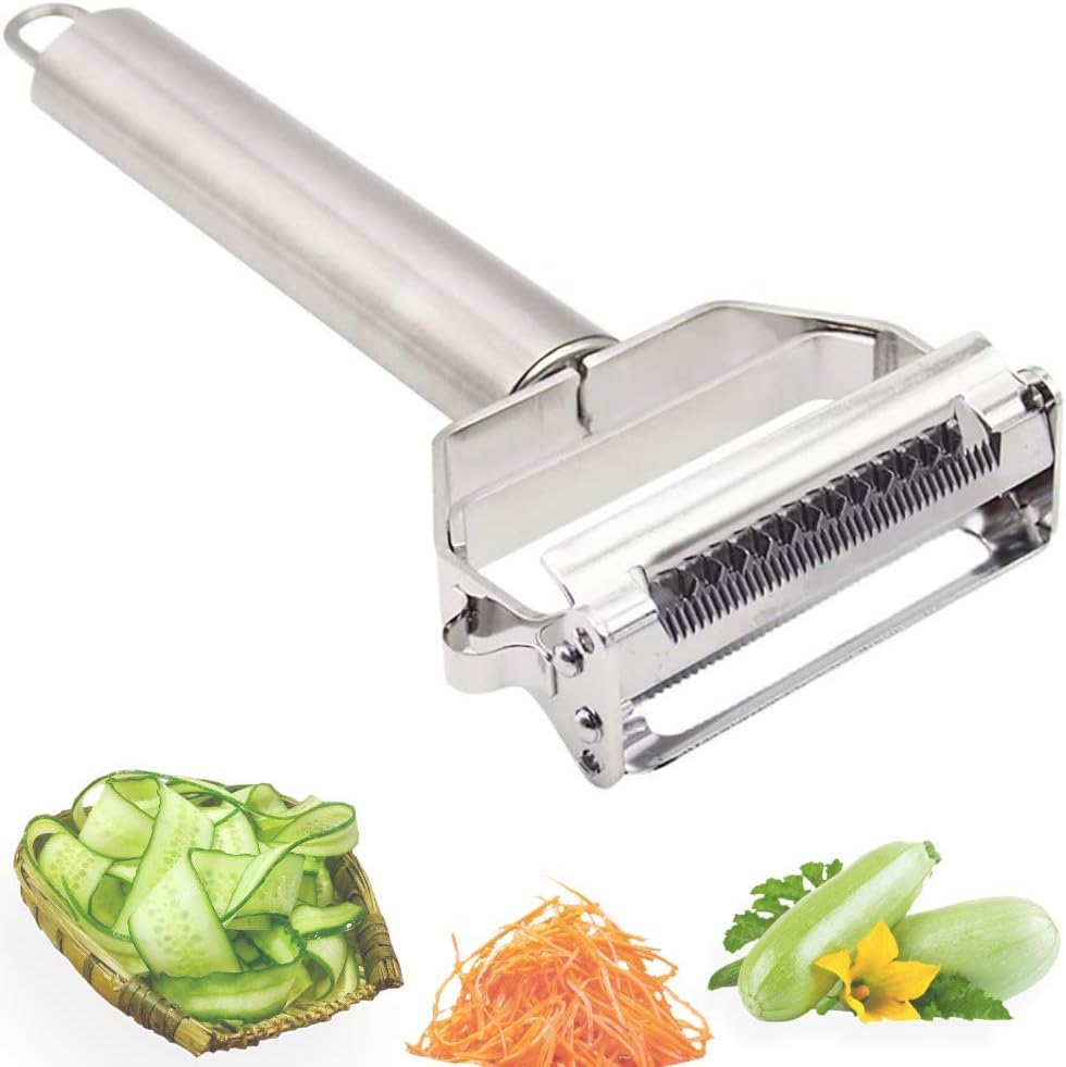 DenSan KG1009 Stainless Steel Julienne Peeler & Vegetable Peeler Multifunction Double-sided Blade Vegetable Cutter and Fruit Slicer Dual Blade(Silver) - Image 1