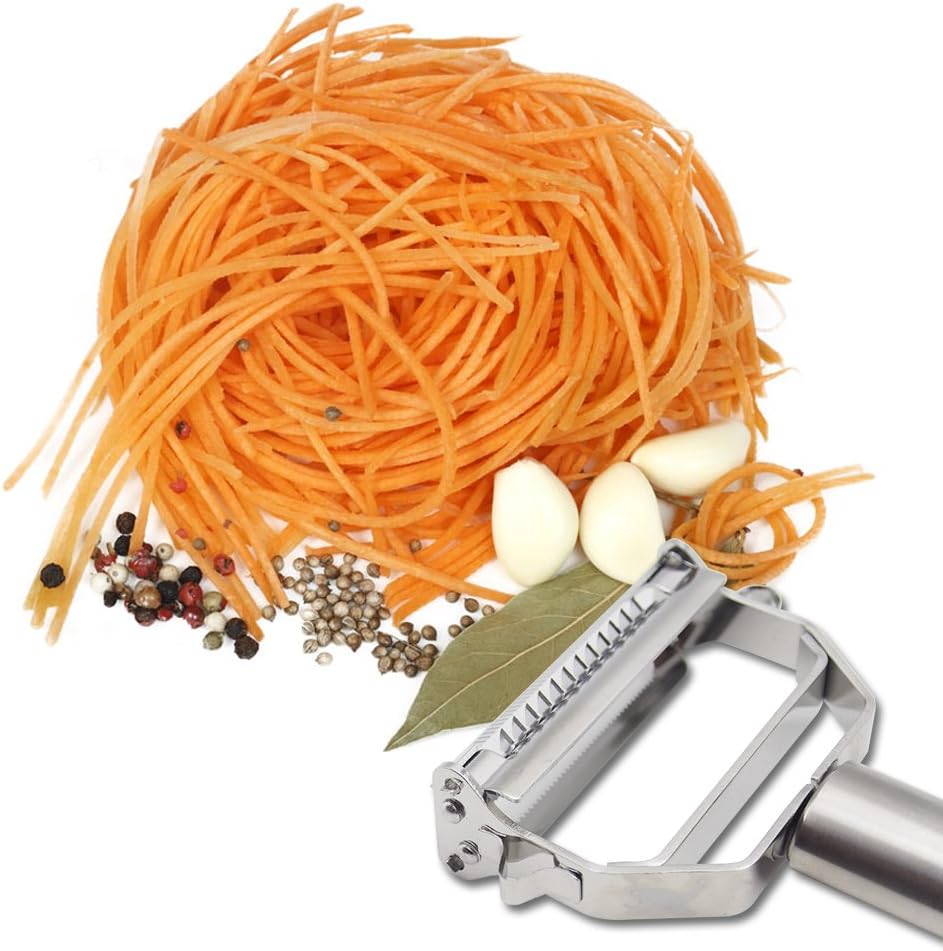 DenSan KG1009 Stainless Steel Julienne Peeler & Vegetable Peeler Multifunction Double-sided Blade Vegetable Cutter and Fruit Slicer Dual Blade(Silver) - Image 5