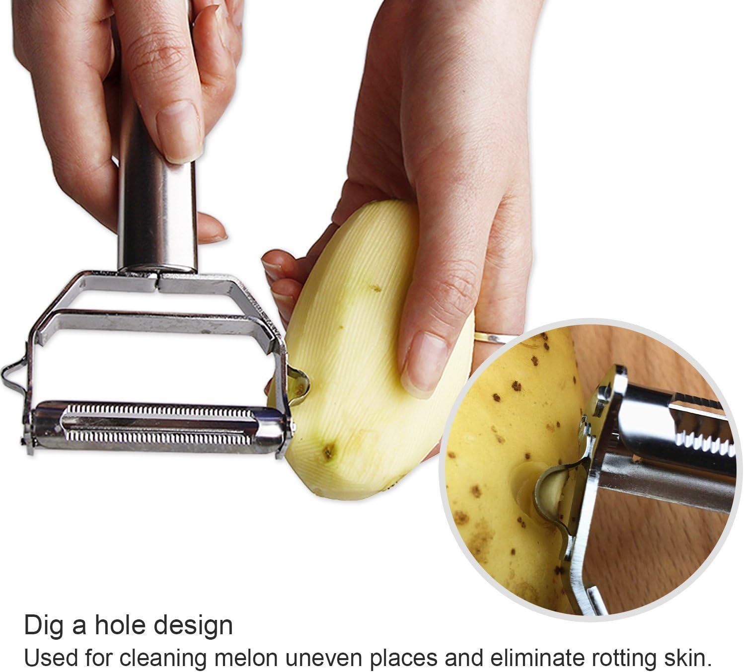 DenSan KG1009 Stainless Steel Julienne Peeler & Vegetable Peeler Multifunction Double-sided Blade Vegetable Cutter and Fruit Slicer Dual Blade(Silver) - Image 7