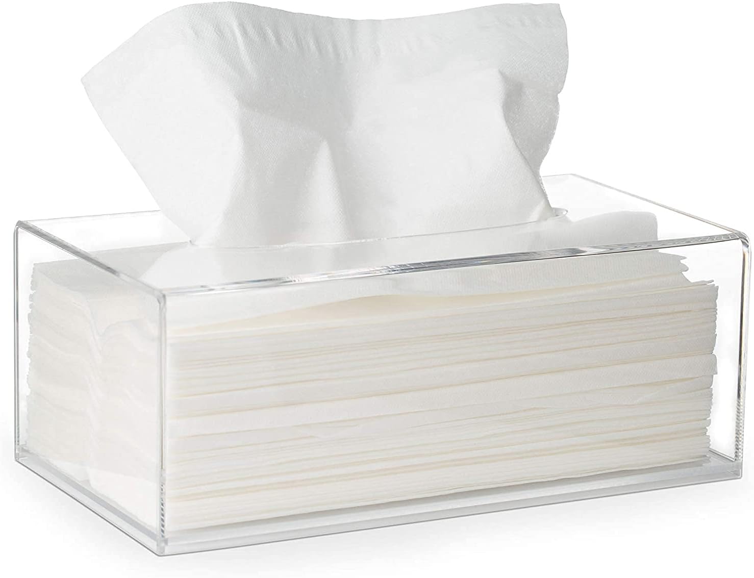 Facial Tissue Box Cover Holder- Rectangle Organizer for Bathroom Vanity, Countertops, Tables, Clear Acrylic - Image 1