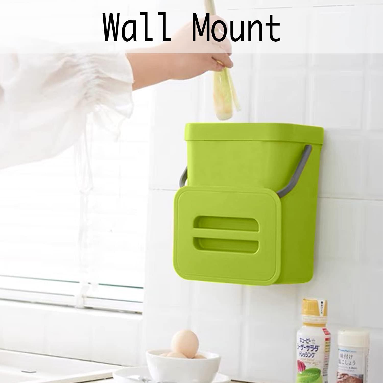 Small Plastic Trash Can, Hanging Small Trash Can with Lid Under Sink for Kitchen, Food Waste Bin for Countertop, Mountable Garbage Can for Bathroom, RV, 5L/1.3 Gal, Green - Image 4
