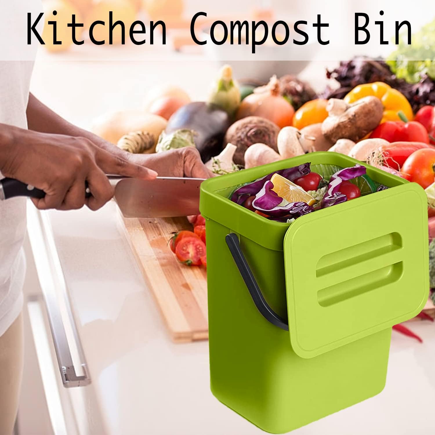 Small Plastic Trash Can, Hanging Small Trash Can with Lid Under Sink for Kitchen, Food Waste Bin for Countertop, Mountable Garbage Can for Bathroom, RV, 5L/1.3 Gal, Green - Image 5
