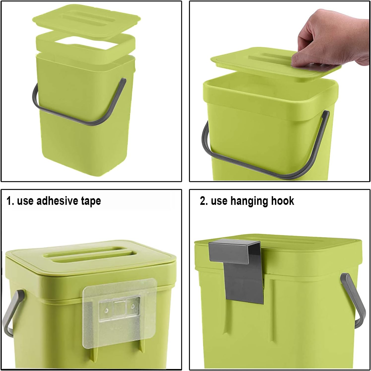 Small Plastic Trash Can, Hanging Small Trash Can with Lid Under Sink for Kitchen, Food Waste Bin for Countertop, Mountable Garbage Can for Bathroom, RV, 5L/1.3 Gal, Green - Image 6