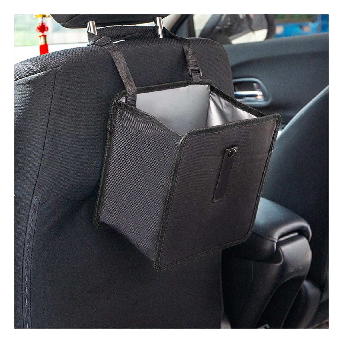 Foldable Car Trash Can, 1.85 Gallons Hanging Waterproof Leakproof Trash Can Storage Bag for Car with Large Capacity, Car Interior Accessories (Black, Small) - Image 1