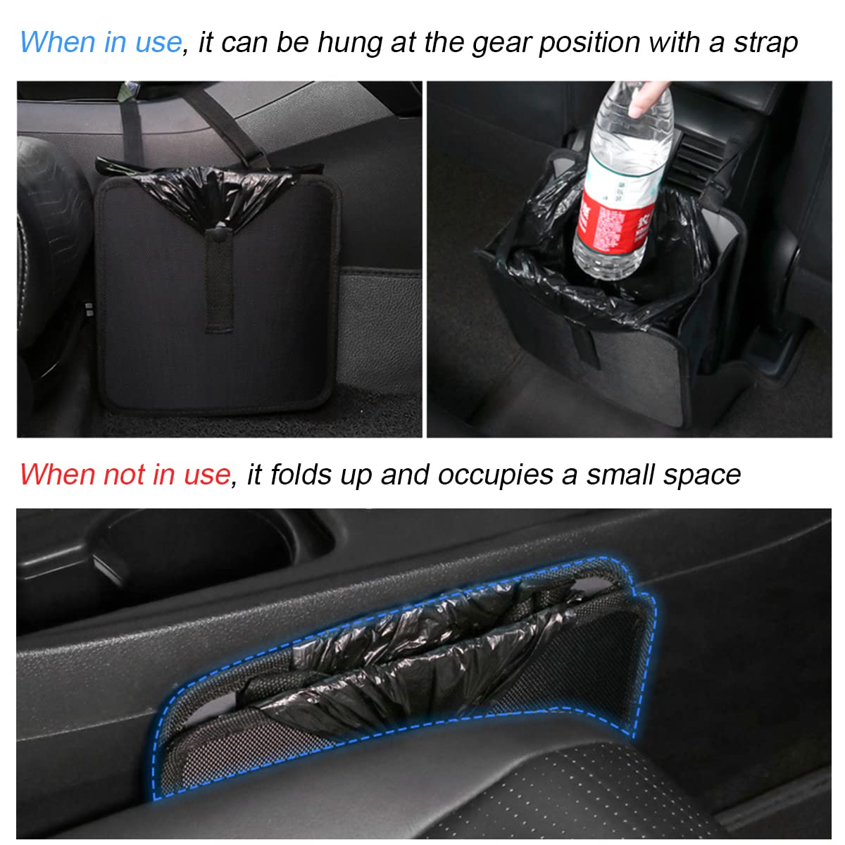 Foldable Car Trash Can, 1.85 Gallons Hanging Waterproof Leakproof Trash Can Storage Bag for Car with Large Capacity, Car Interior Accessories (Black, Small) - Image 4