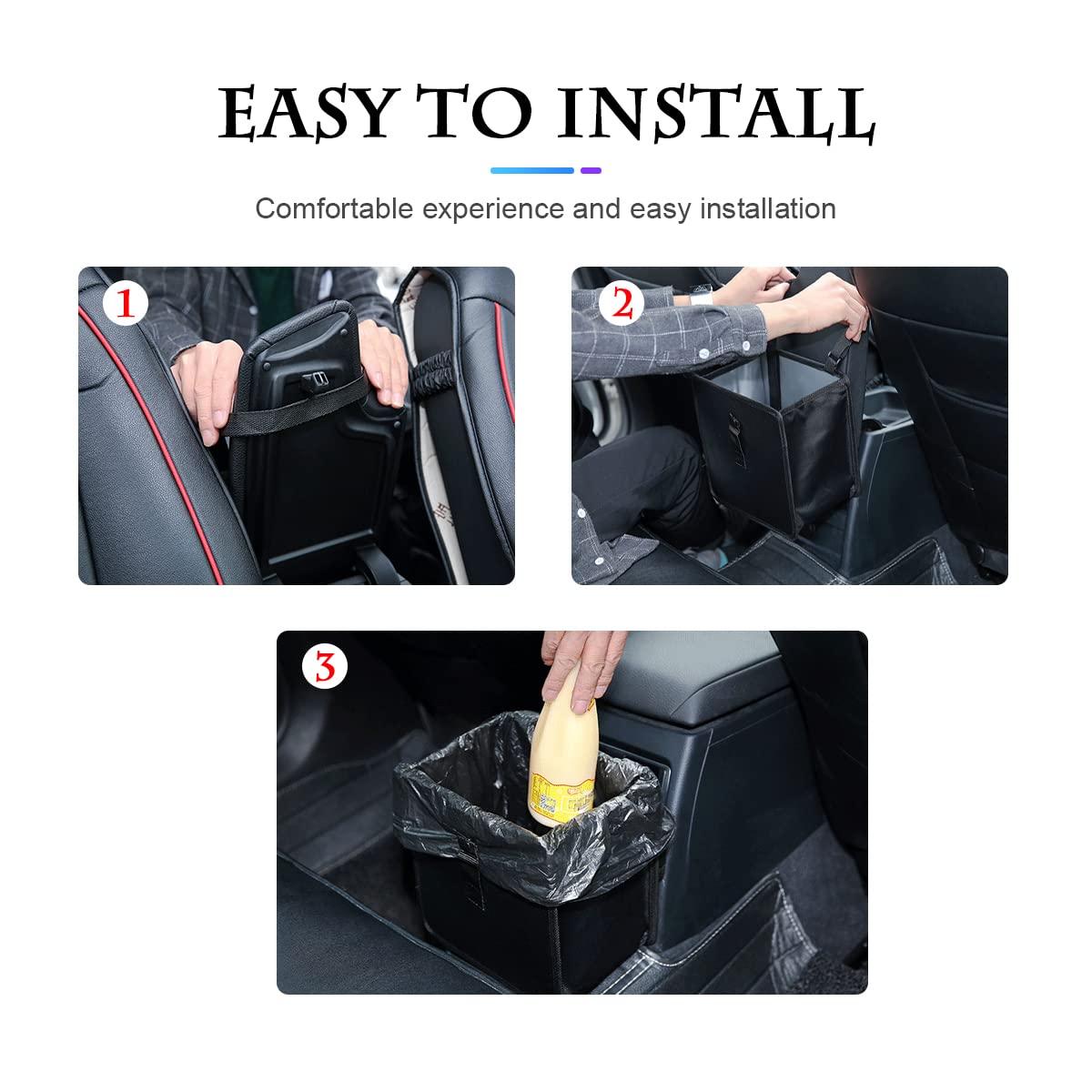Foldable Car Trash Can, 1.85 Gallons Hanging Waterproof Leakproof Trash Can Storage Bag for Car with Large Capacity, Car Interior Accessories (Black, Small) - Image 5