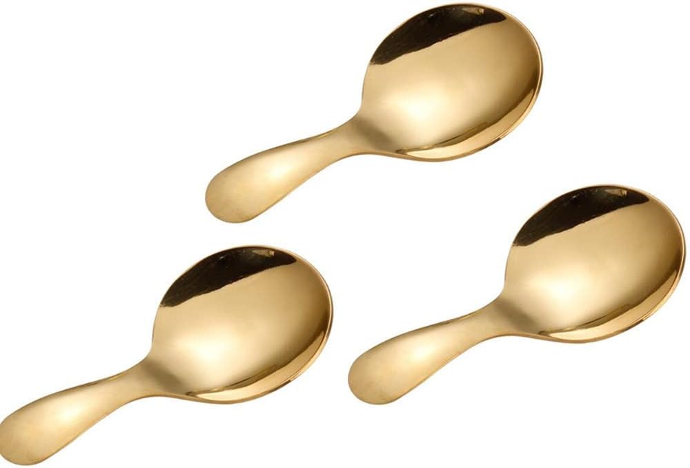 3pcs Stainless Steel Mini Scoop for Canisters with Short Handle, Gold Mini Feed Spoon for Ice Cream Melon Baller, Short Handle Spoon for Tea Sugar Salt Condiments Dessert - Image 1