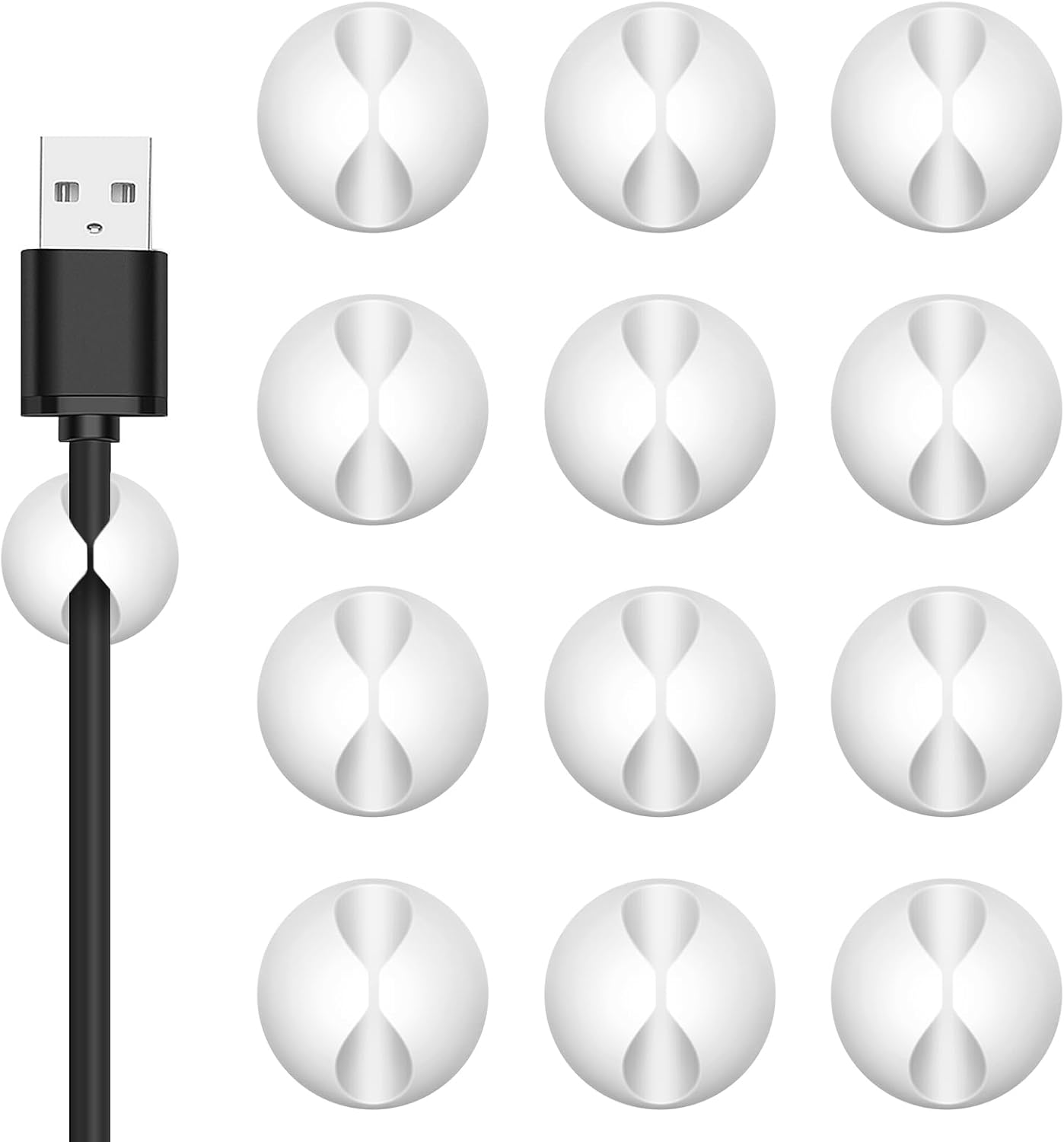 Cord Holder Cable Clips, 12PCS White Adhesive Cord Organizer Charger Holder Wire Management Keeper for Nightstand, Desk, Office or Mouse - Image 1