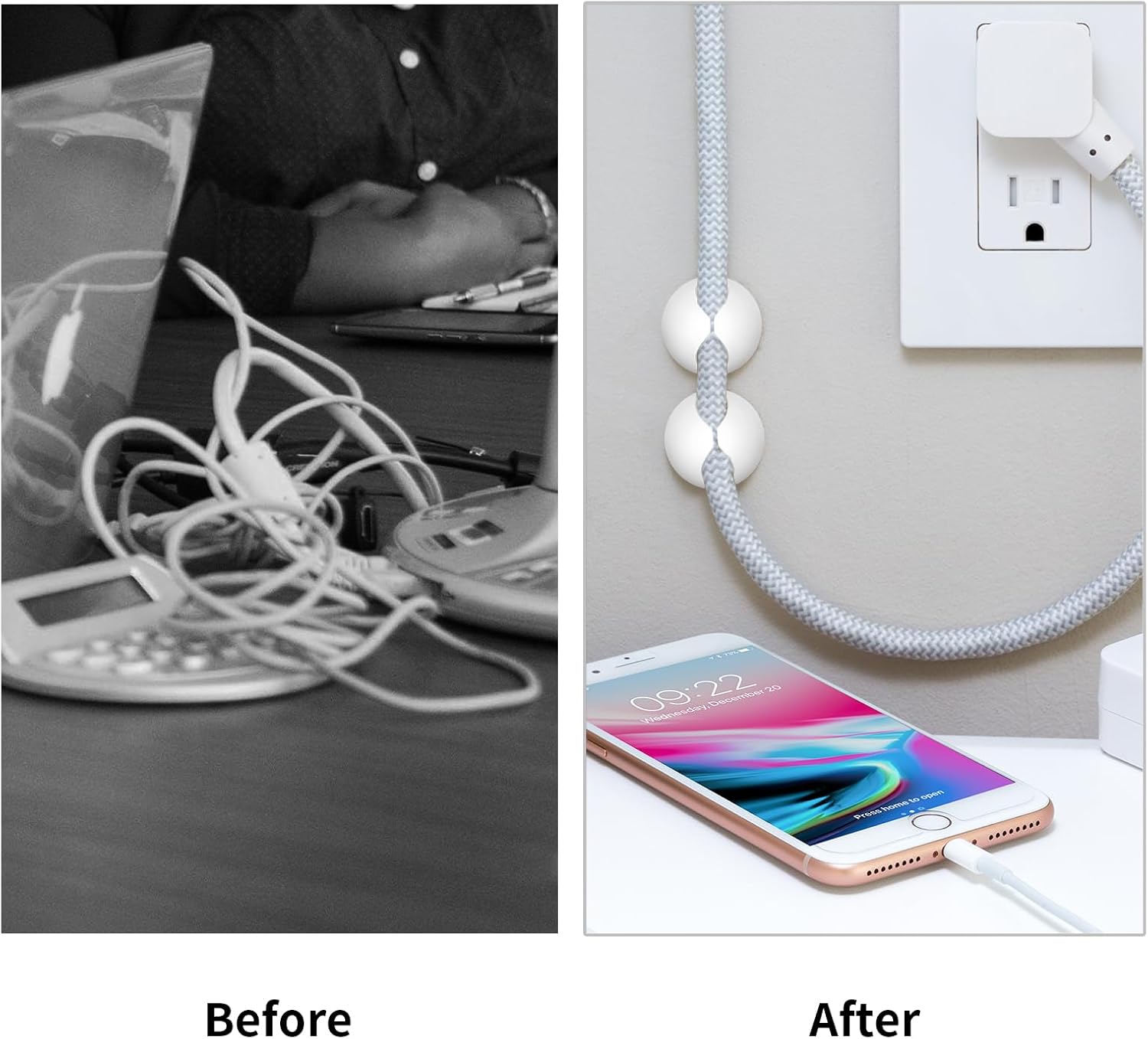 Cord Holder Cable Clips, 12PCS White Adhesive Cord Organizer Charger Holder Wire Management Keeper for Nightstand, Desk, Office or Mouse - Image 5