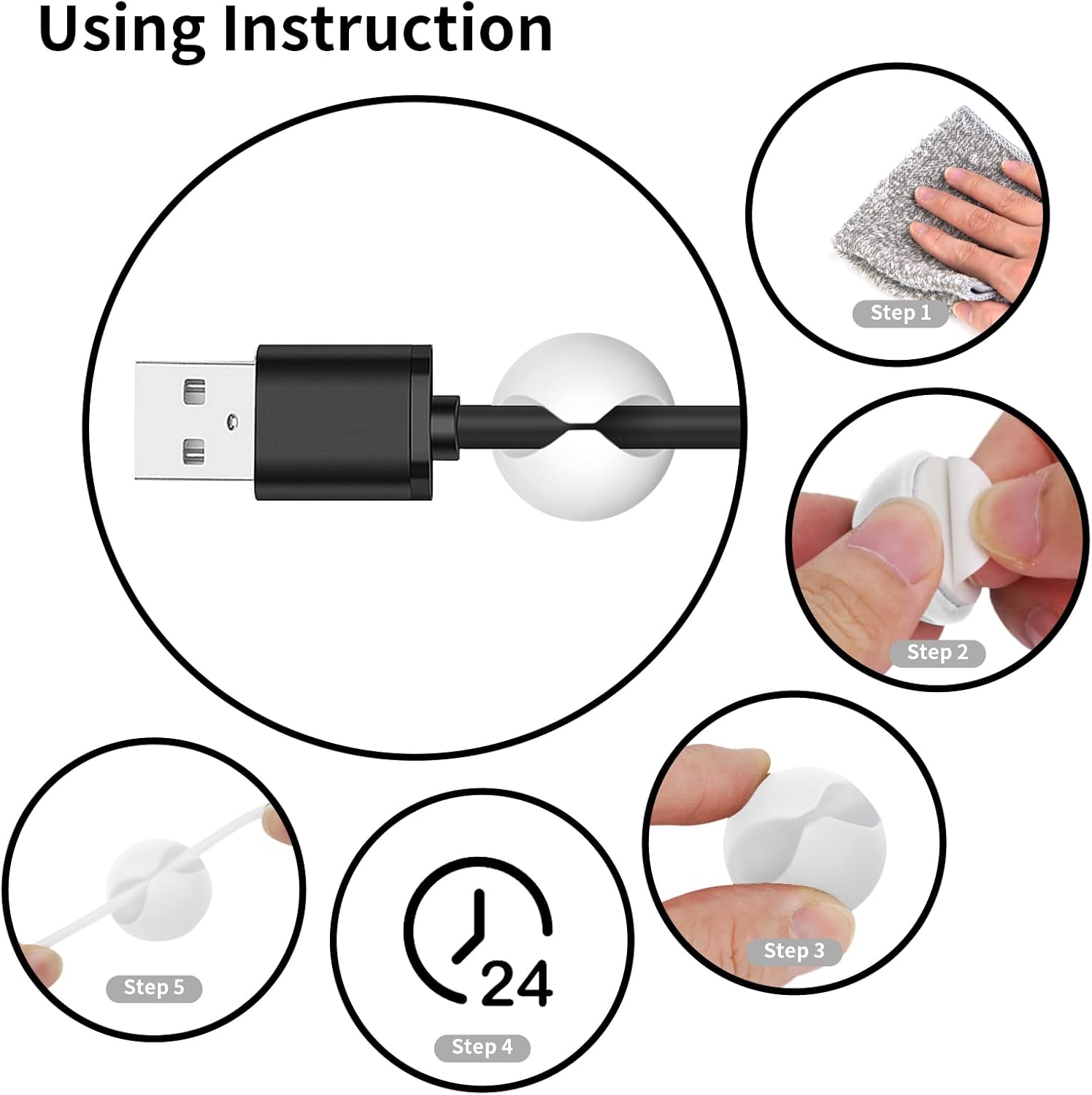 Cord Holder Cable Clips, 12PCS White Adhesive Cord Organizer Charger Holder Wire Management Keeper for Nightstand, Desk, Office or Mouse - Image 7