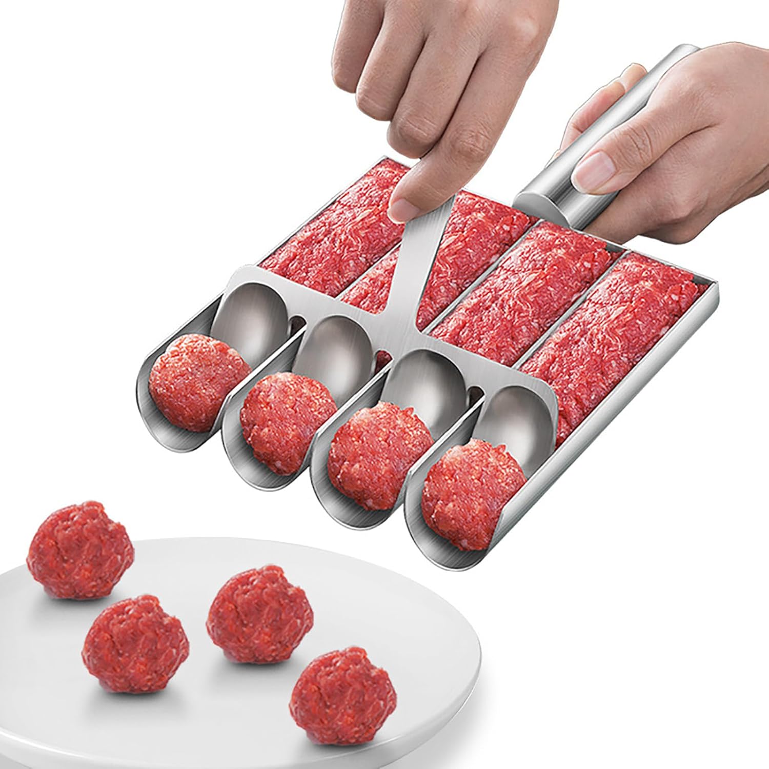 Meatball Maker Tool, 304 Stainless Steel Kitchen Manual Non Stick Meatball Maker, Portable Meatball Spoon Ball Maker Kitchen Restaurant Must Have Meatball Making Set，Home Cooking Tools (4-channel) - Image 1