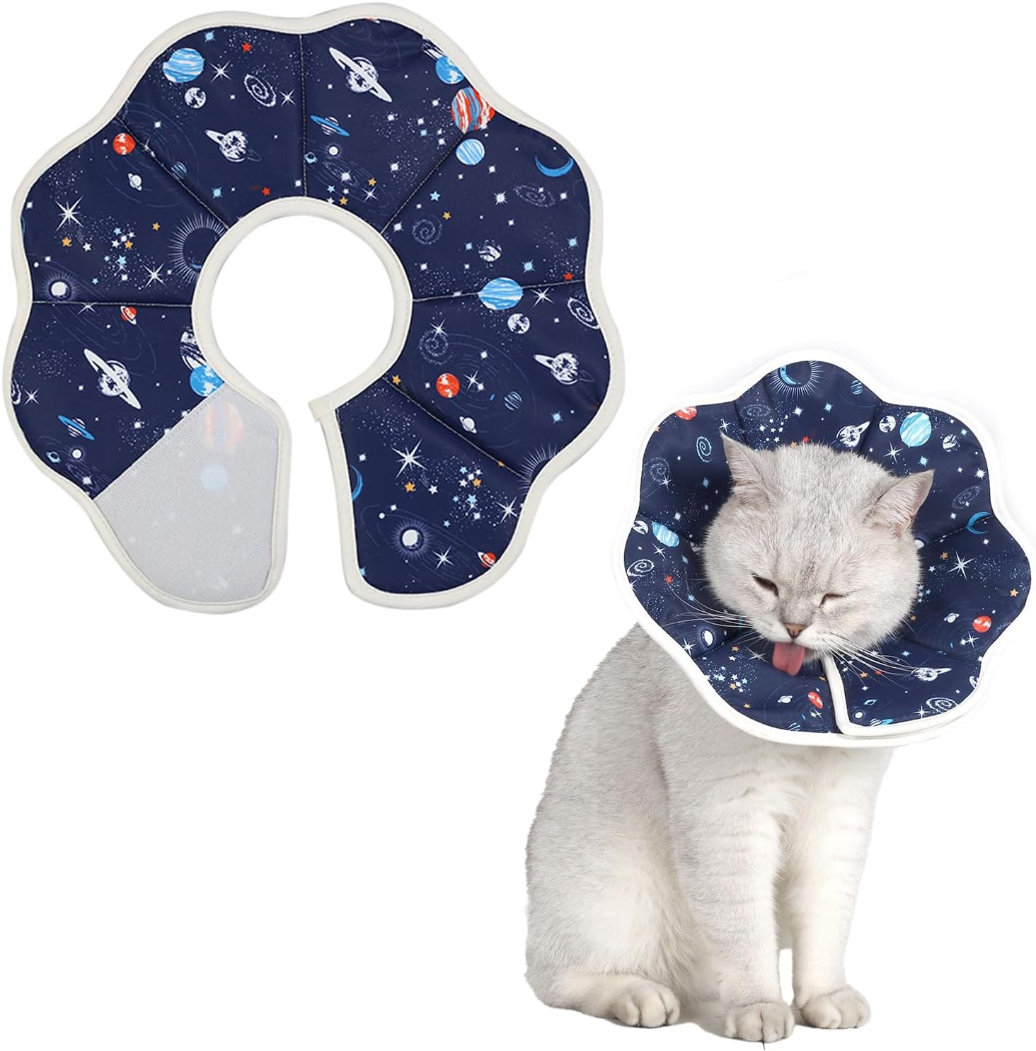 Soft Cat Recovery Collar,Adjustable Cat Cone,Cat Protective Cone Collar After Surgery,for Cats (Starry Sky, M) - Image 1