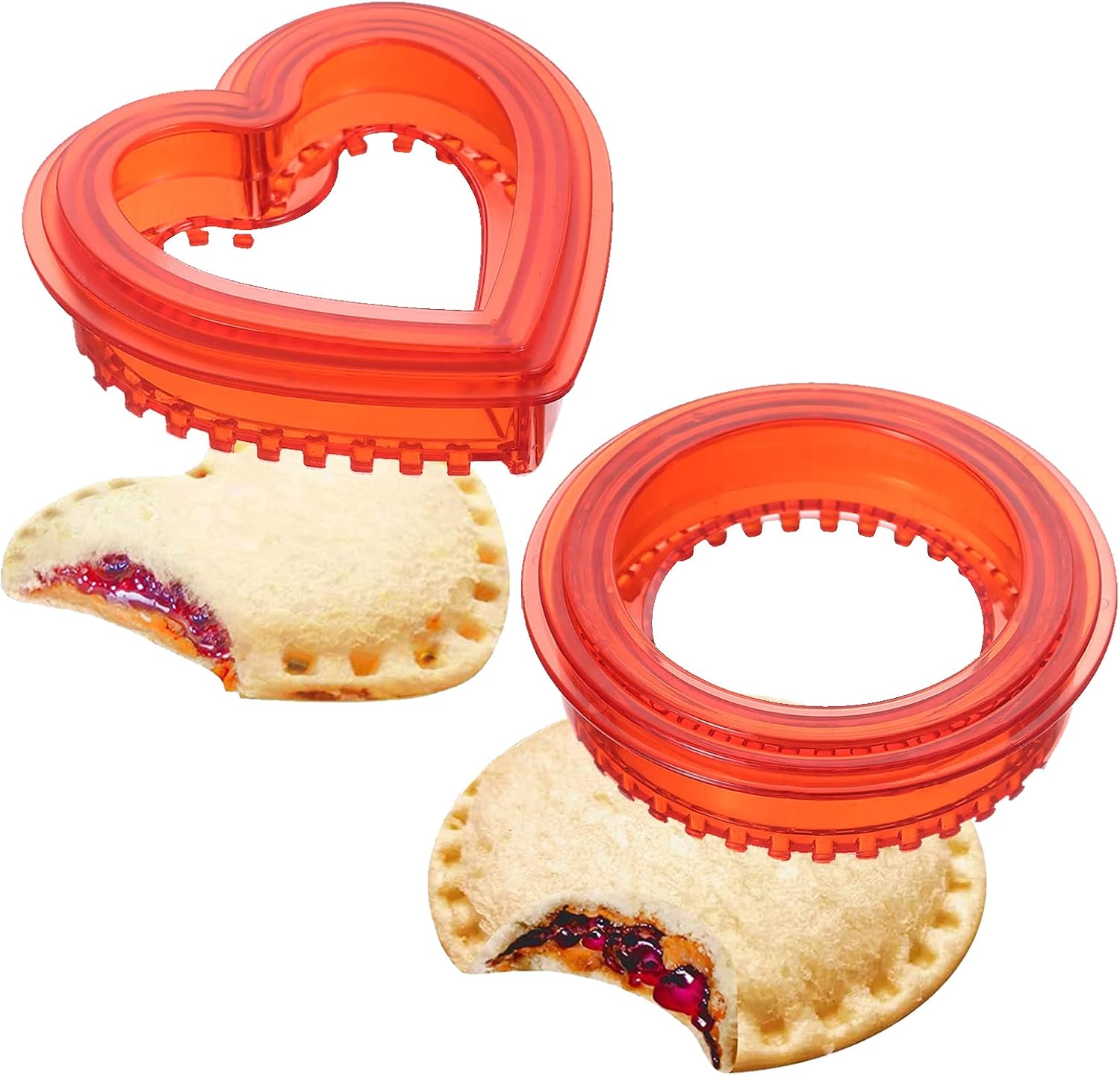 Sandwich Cutter and Sealer,Pack of 2 Bread Sandwich Pancake Maker,Kids Lunch Pastry Bread Cutter,Great for Lunchbox and Bento Box,Boys and Girls Kids Lunch(Heart,Round),blue,red - Image 1