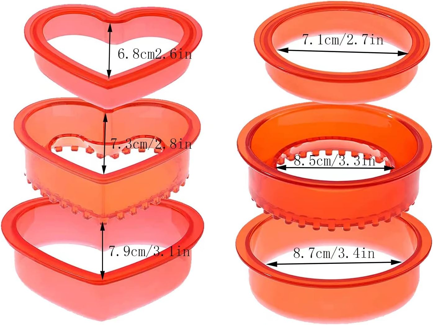 Sandwich Cutter and Sealer,Pack of 2 Bread Sandwich Pancake Maker,Kids Lunch Pastry Bread Cutter,Great for Lunchbox and Bento Box,Boys and Girls Kids Lunch(Heart,Round),blue,red - Image 2