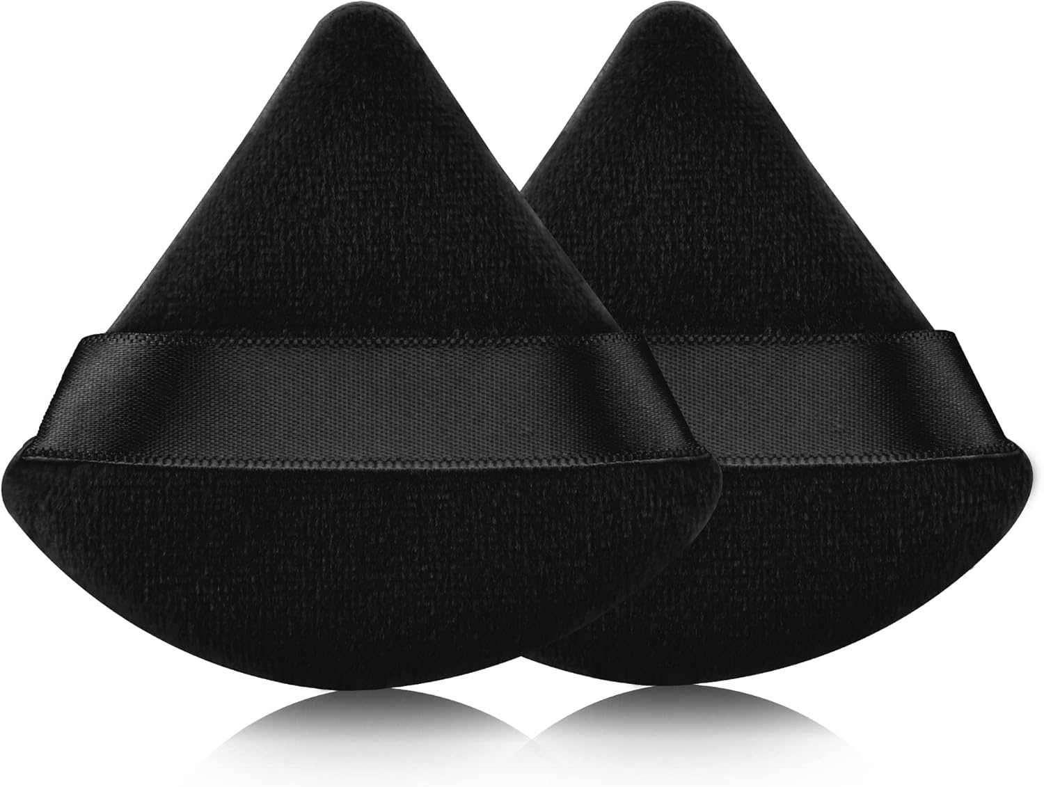 2 Pcs  Triangle Powder Puff for Face Powder, Soft Plush Setting Powder Puff, Velour Cosmetic Foundation Blender Sponge Beauty Makeup Tools (Black) - Image 1