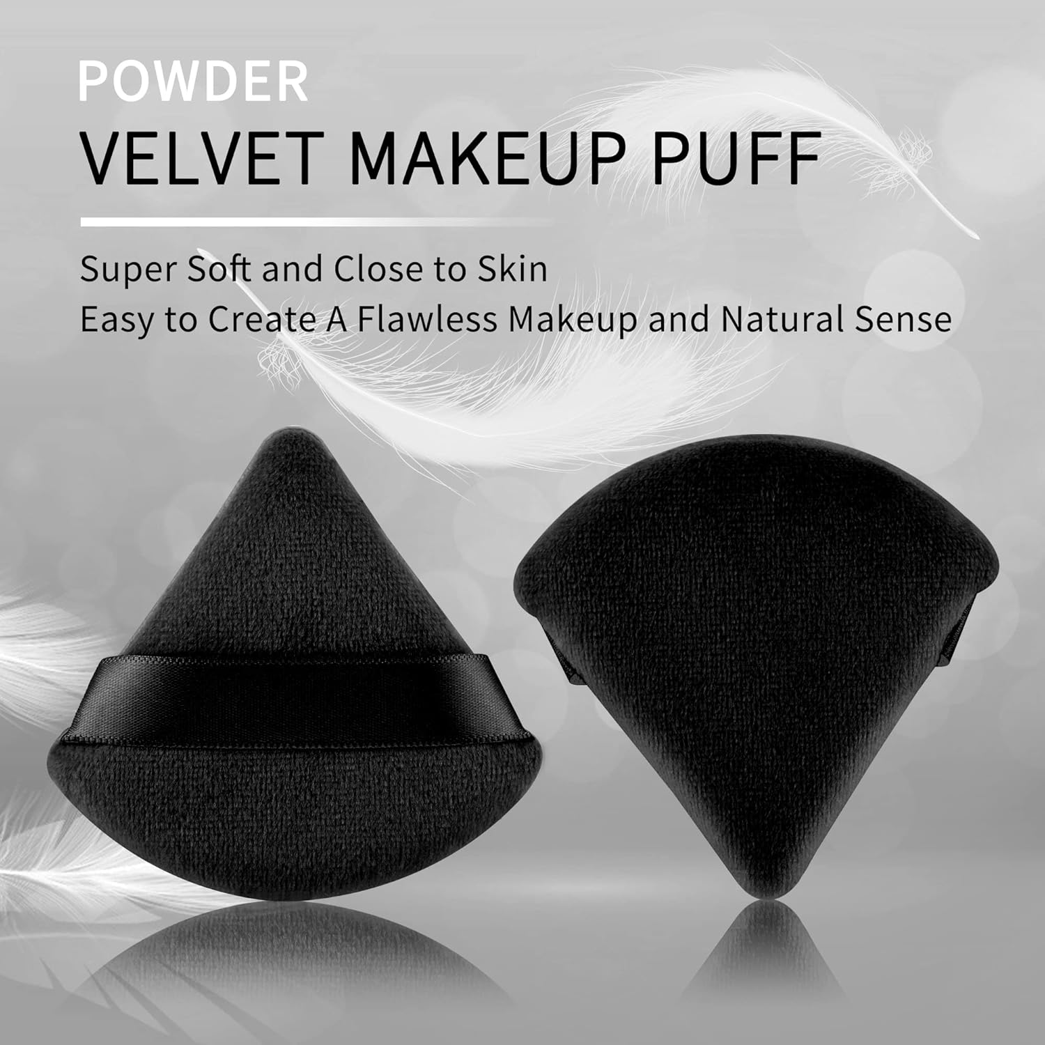 2 Pcs  Triangle Powder Puff for Face Powder, Soft Plush Setting Powder Puff, Velour Cosmetic Foundation Blender Sponge Beauty Makeup Tools (Black) - Image 3