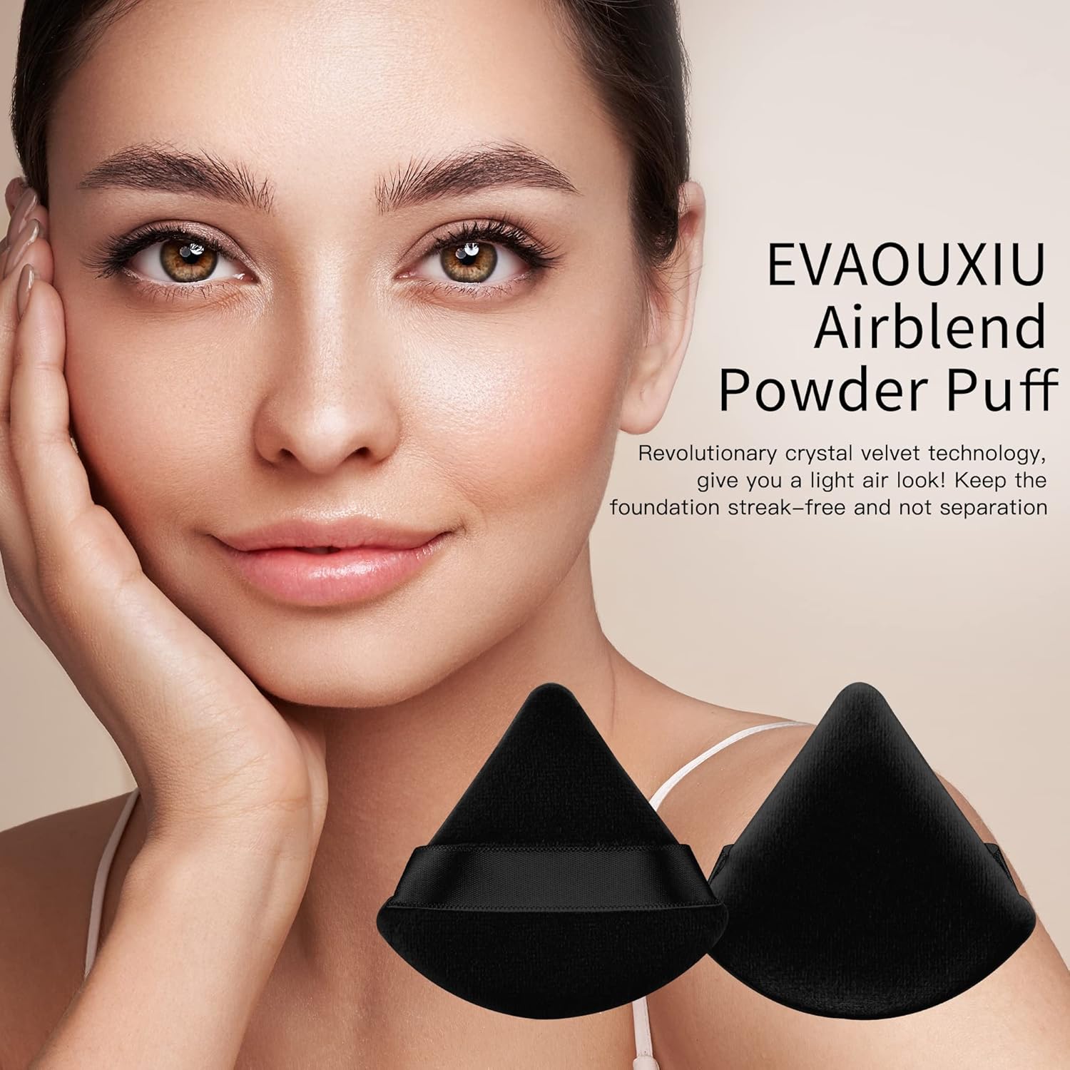 2 Pcs  Triangle Powder Puff for Face Powder, Soft Plush Setting Powder Puff, Velour Cosmetic Foundation Blender Sponge Beauty Makeup Tools (Black) - Image 4
