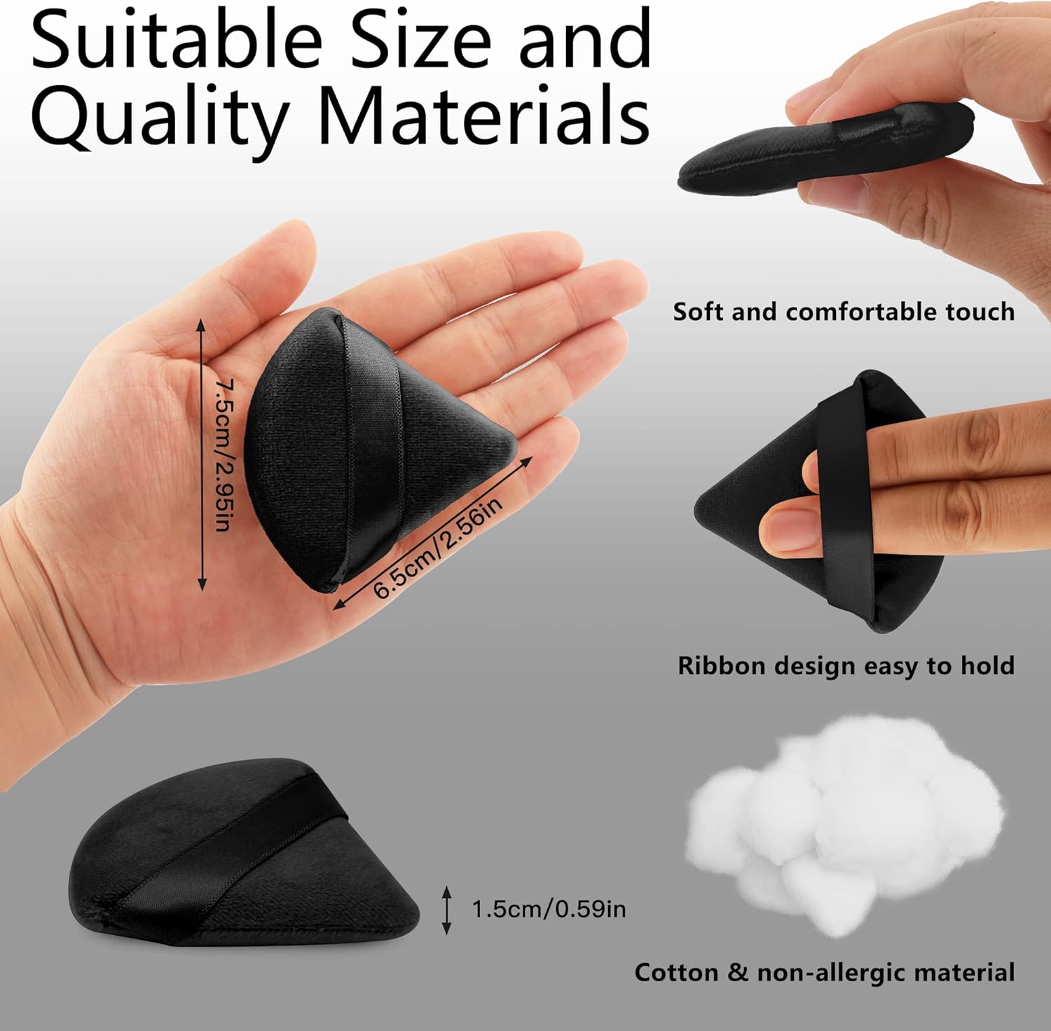 2 Pcs  Triangle Powder Puff for Face Powder, Soft Plush Setting Powder Puff, Velour Cosmetic Foundation Blender Sponge Beauty Makeup Tools (Black) - Image 6