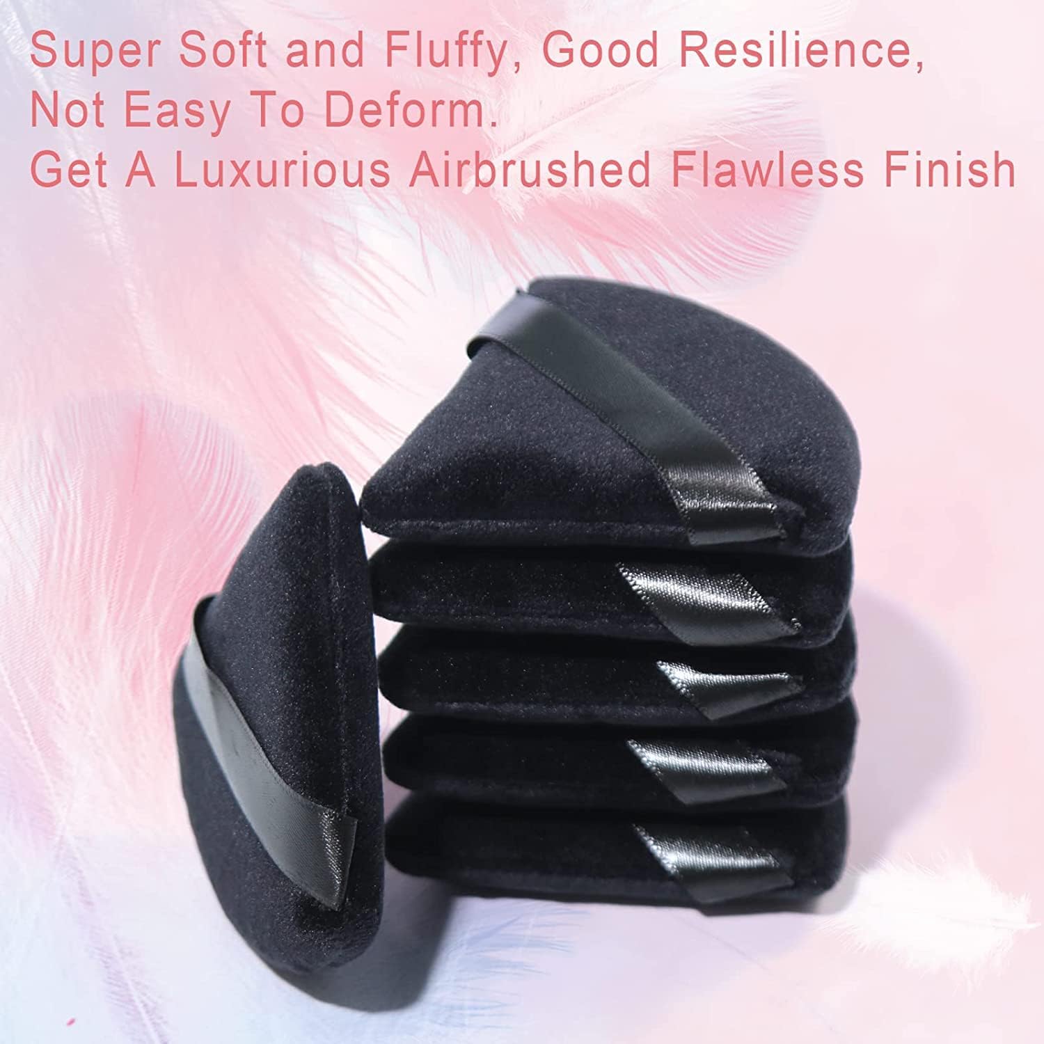 2 Pcs  Triangle Powder Puff for Face Powder, Soft Plush Setting Powder Puff, Velour Cosmetic Foundation Blender Sponge Beauty Makeup Tools (Black) - Image 7