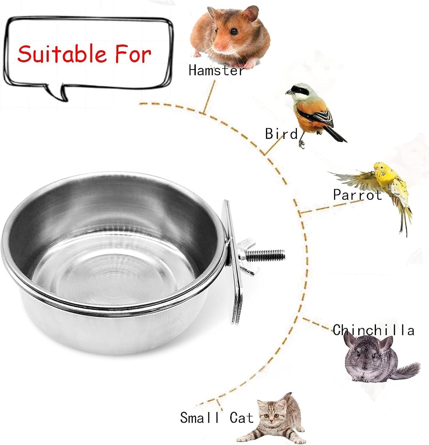 Bird Feeding Dish Cups Parrot Food Bowl Clamp Holder Coop Cup, 2PCS Bird Cage Water Bowl for Parakeet African Greys Conure Cockatiels Lovebird Budgie Chinchilla - Image 6