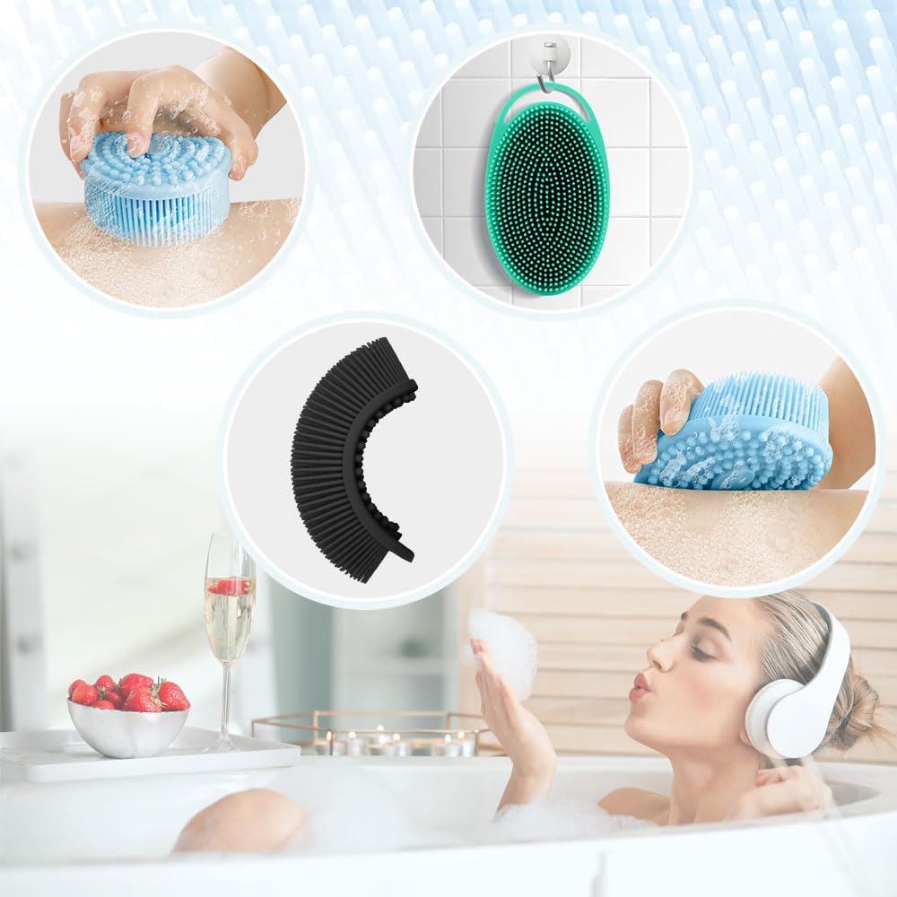 Silicone Body Scrubber, Set of 3 Soft, Exfoliating, Blood Circulation, Cleansing, Softening, All Skin Types, Manual, SKIN_CLEANING_BRUSH - Image 4