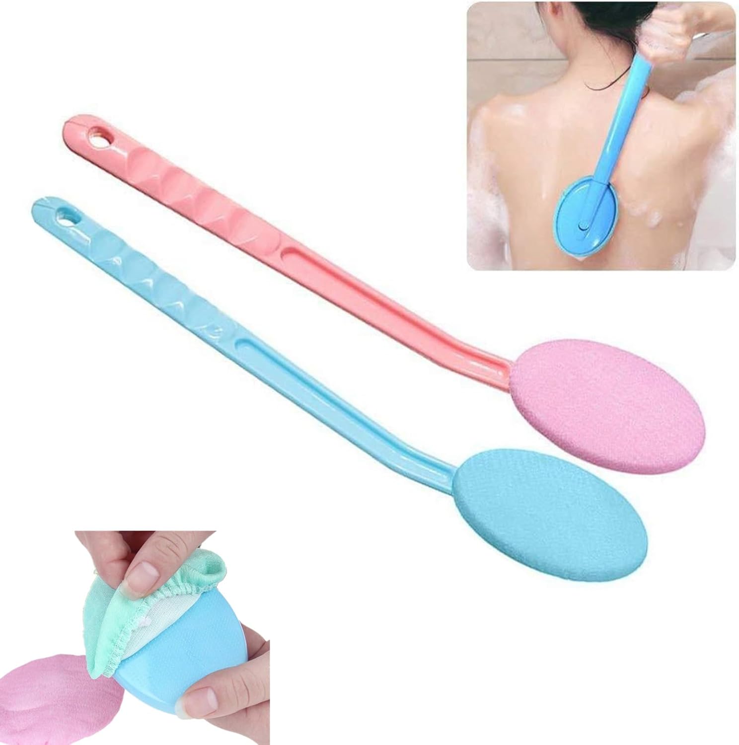 2 Pack 15 Inch Easy Lotion Applicator, Back Rubs Massager Bath Brush, Extra Long Handle, Easily Self Apply Lotions, Great for Body Care - Image 1