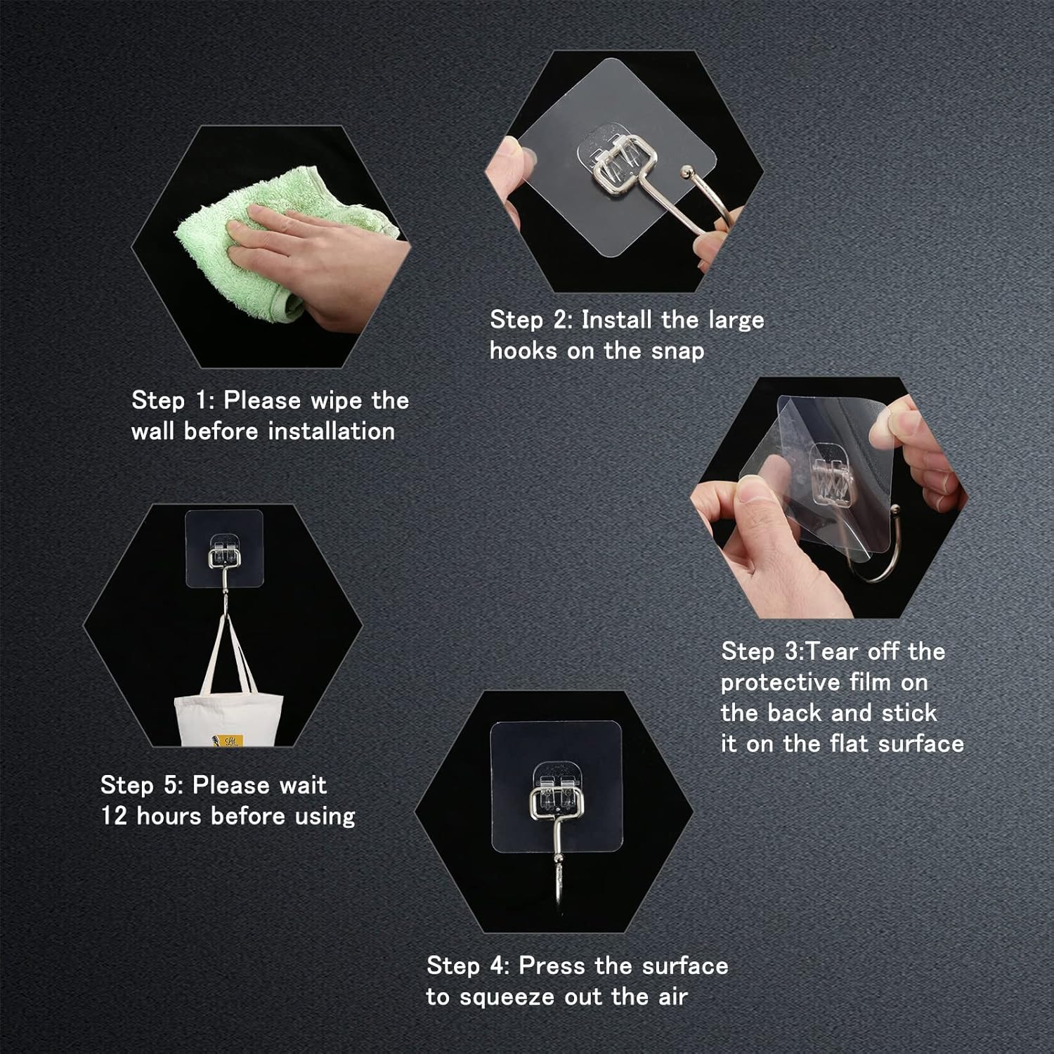 10 Packs Large Wall Hooks for Hanging Heavy Duty 33lb(Max), Waterproof Transparent Adhesive Wall Hooks Wall Hangers Without Nails Sticky Hooks for Bathroom Shower Kitchen Door Utility Hooks Hanger - Image 6