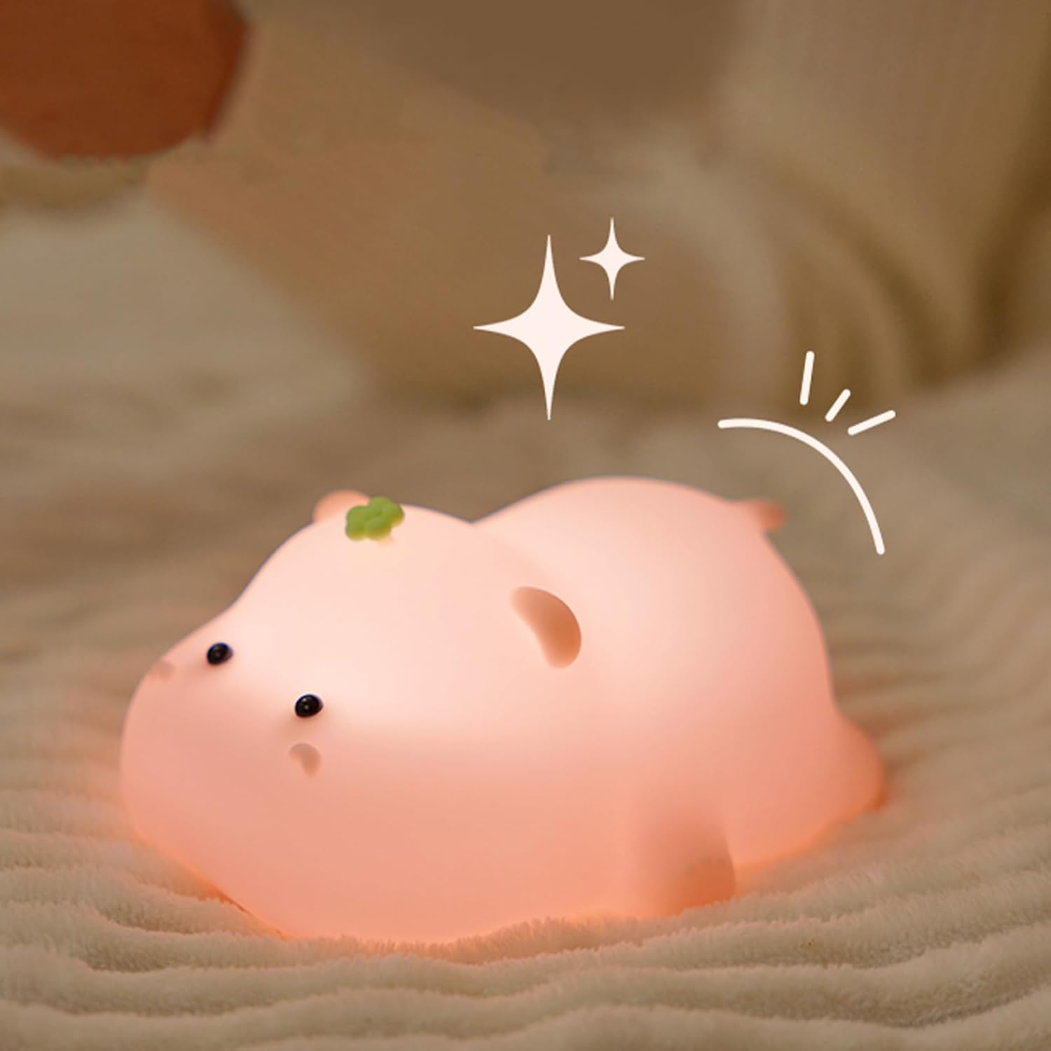 Silicone Night Light, Kids Night Light, Cute Hippo Design, Rechargeable, Pink - Image 1