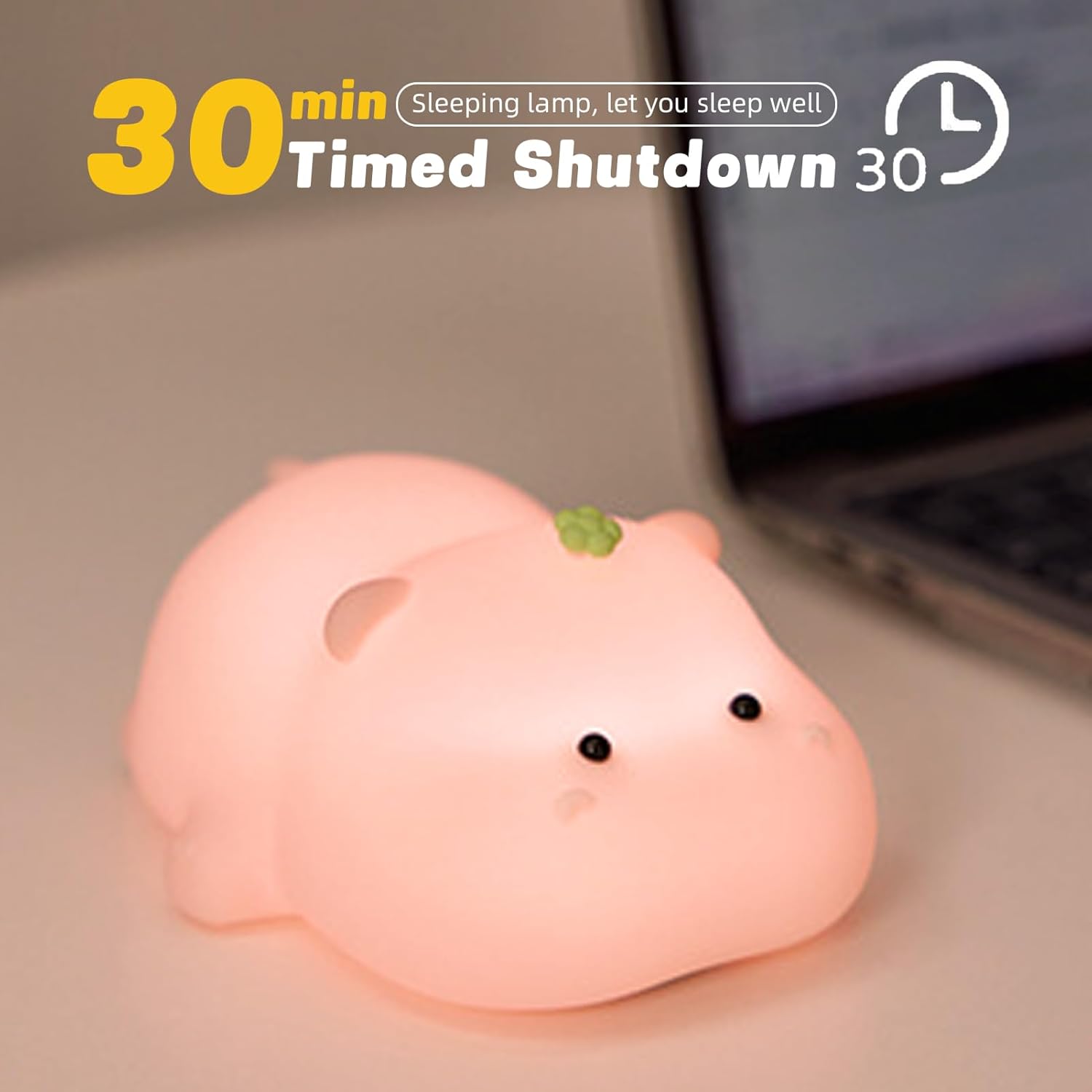 Silicone Night Light, Kids Night Light, Cute Hippo Design, Rechargeable, Pink - Image 2