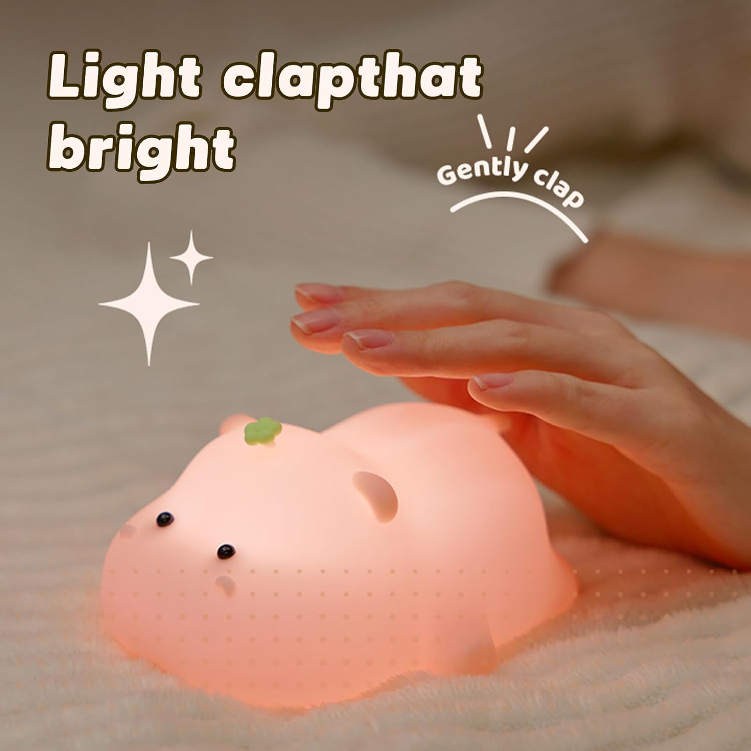 Silicone Night Light, Kids Night Light, Cute Hippo Design, Rechargeable, Pink - Image 3